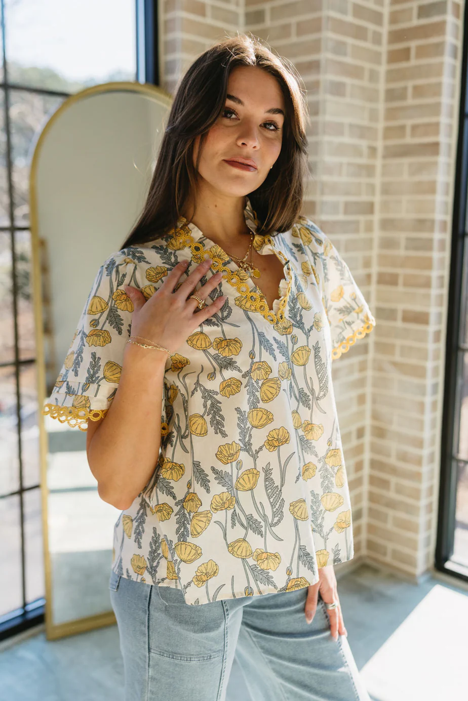 Camryn Yellow & Grey Floral Top - Image 2