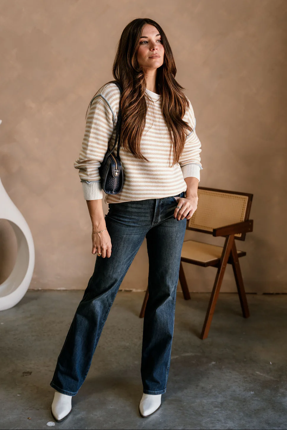 Candace White & Beige Striped Sweater - Image 2