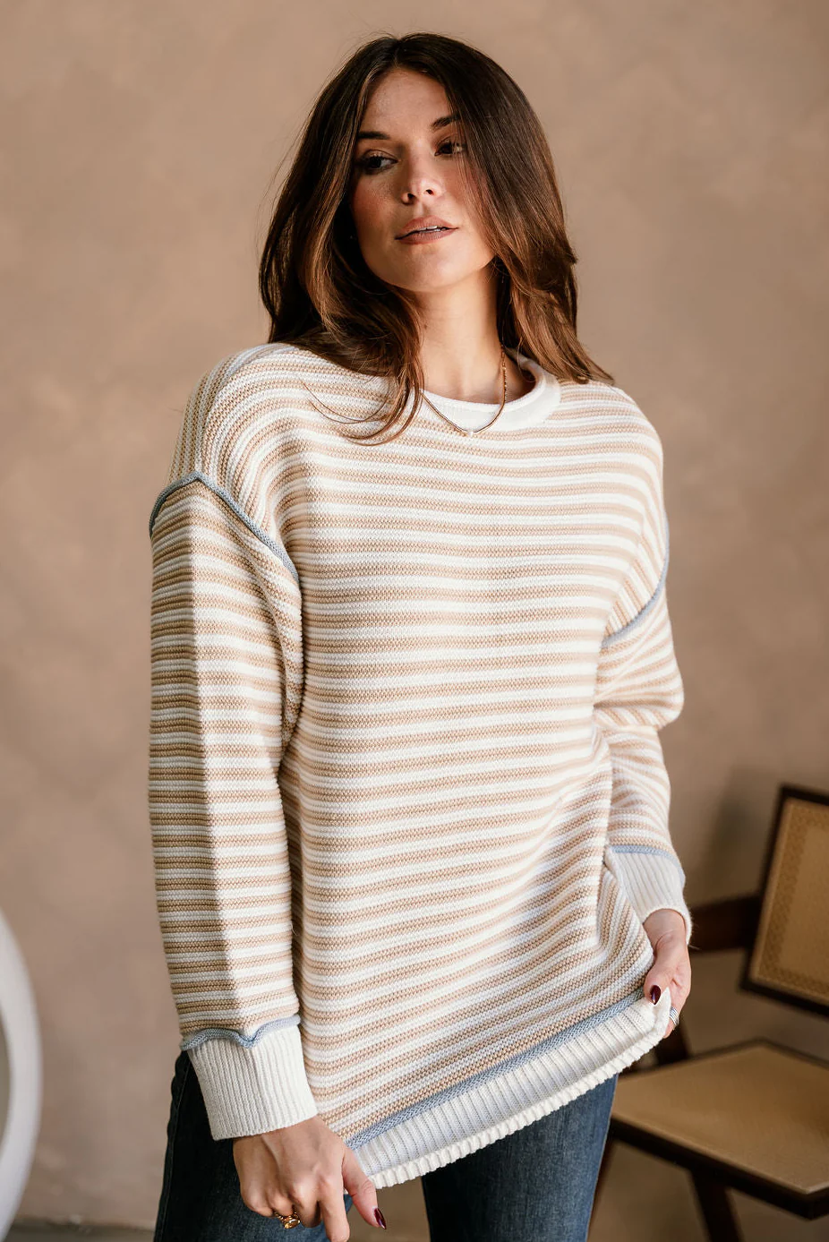 Candace White & Beige Striped Sweater - Image 3