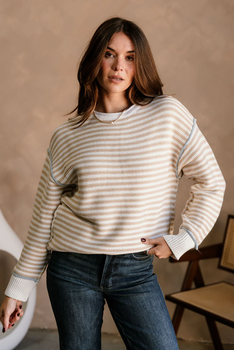 Candace White & Beige Striped Sweater - Image 4