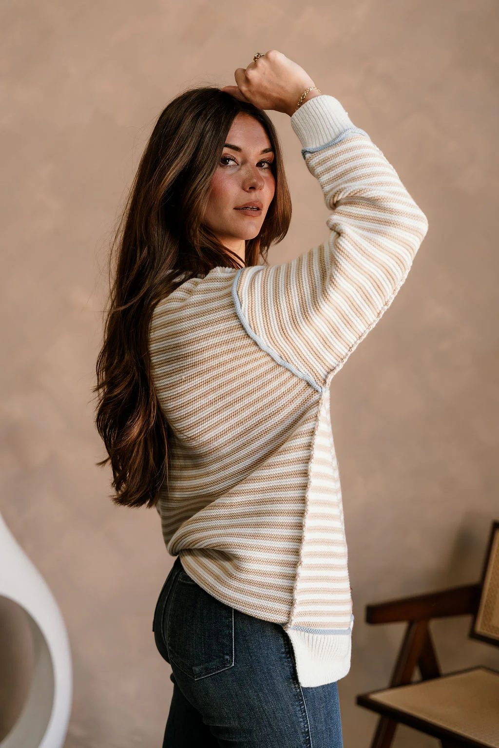 Candace White & Beige Striped Sweater - Image 5