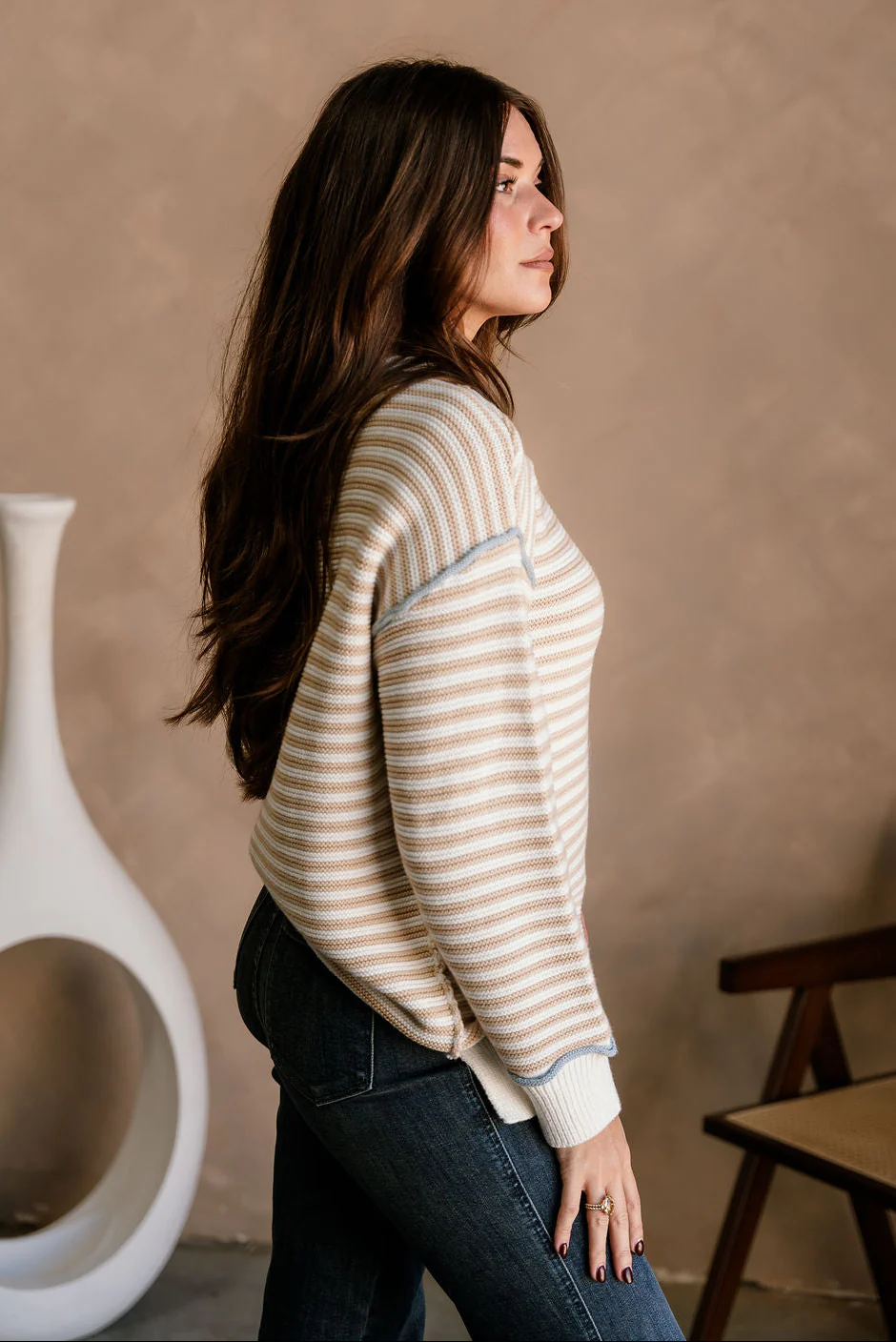 Candace White & Beige Striped Sweater - Image 6