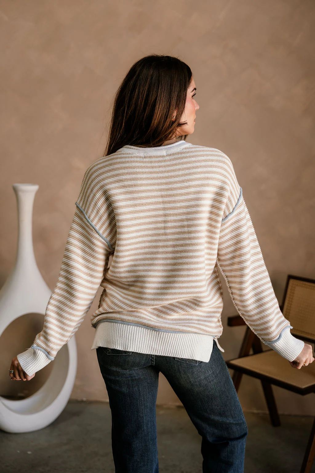 Candace White & Beige Striped Sweater - Image 7
