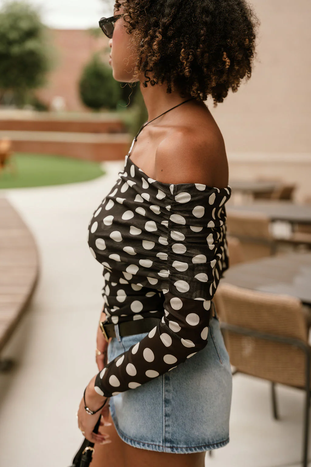 Candice Black Polka Dot Off-The-Shoulder Mesh Top - Image 5