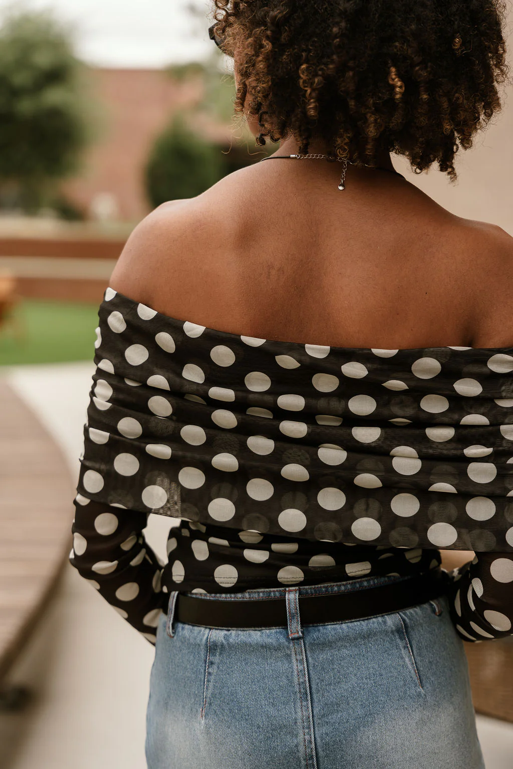 Candice Black Polka Dot Off-The-Shoulder Mesh Top - Image 7