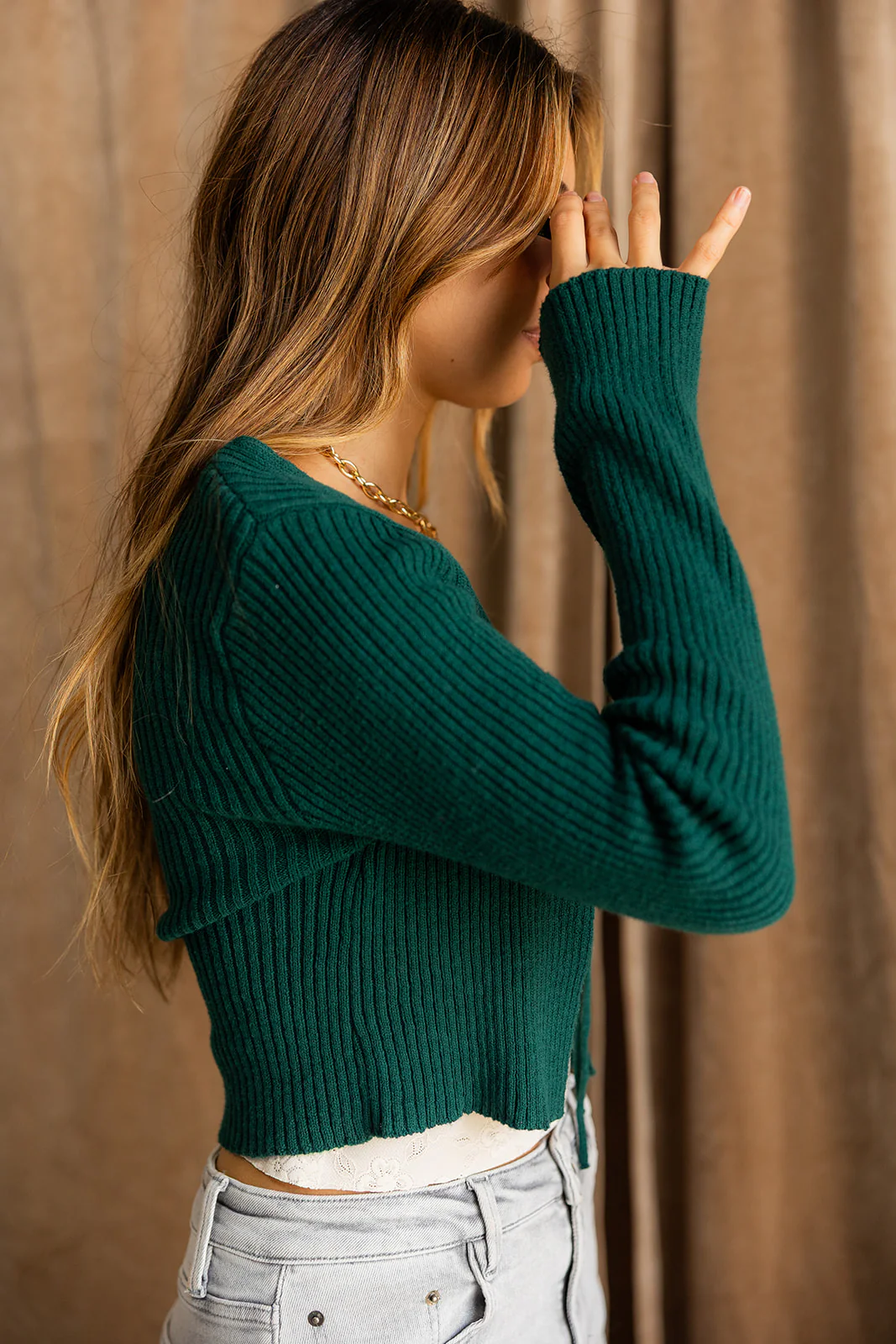 Candice Dark Green Front Tie Cardigan - Image 3