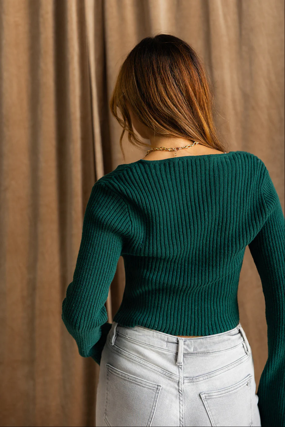 Candice Dark Green Front Tie Cardigan - Image 4