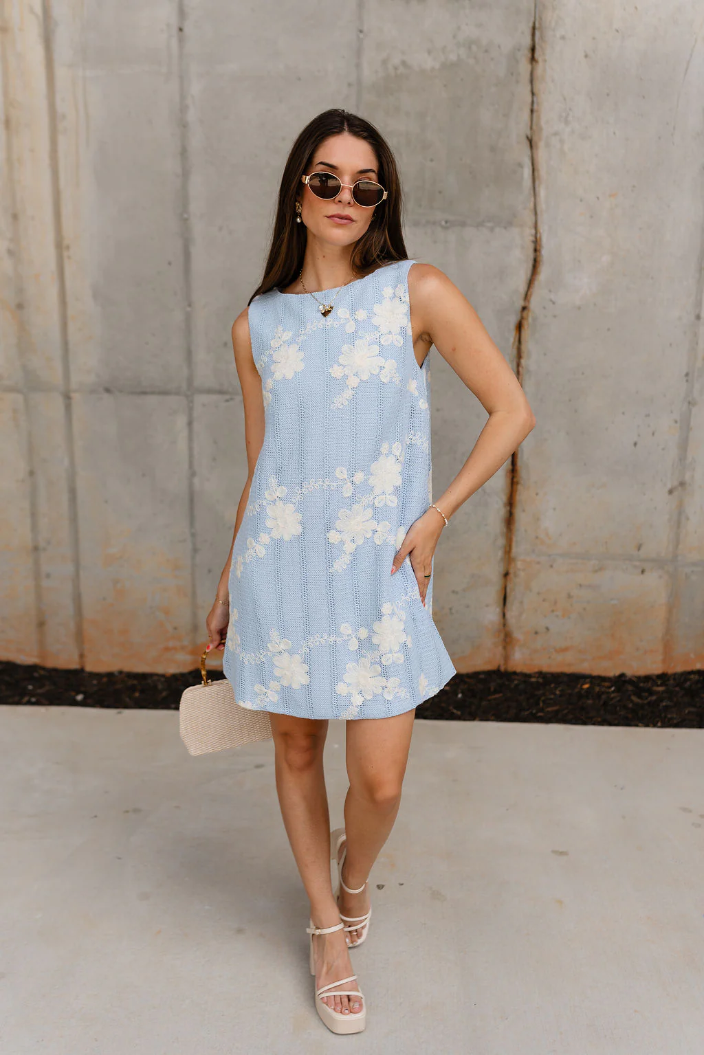 Cara Light Blue & Cream Floral Mini Dress - Image 2