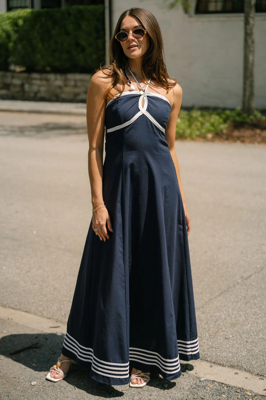 Carina Navy & White Halter Maxi Dress - Image 2