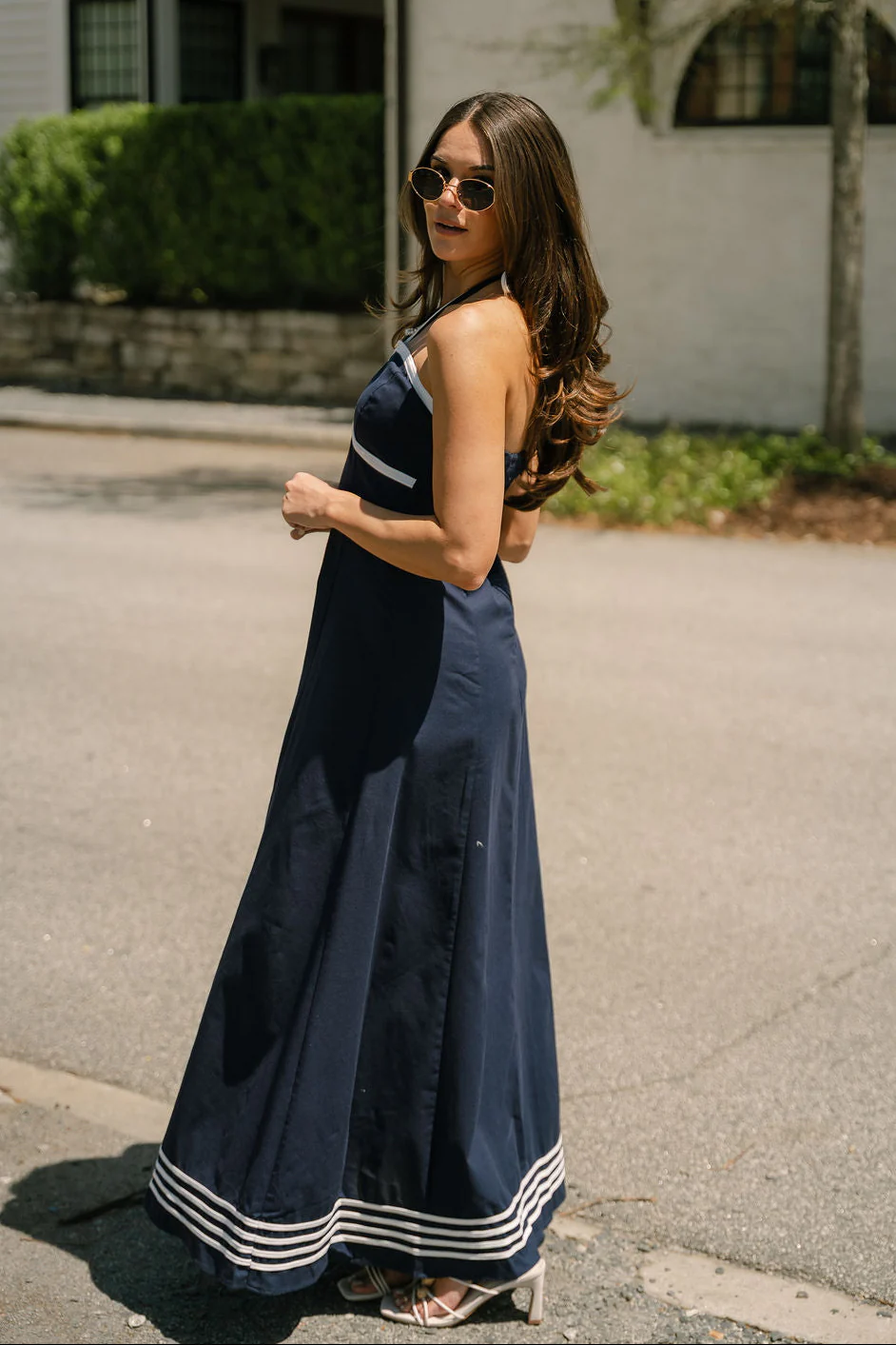 Carina Navy & White Halter Maxi Dress - Image 3