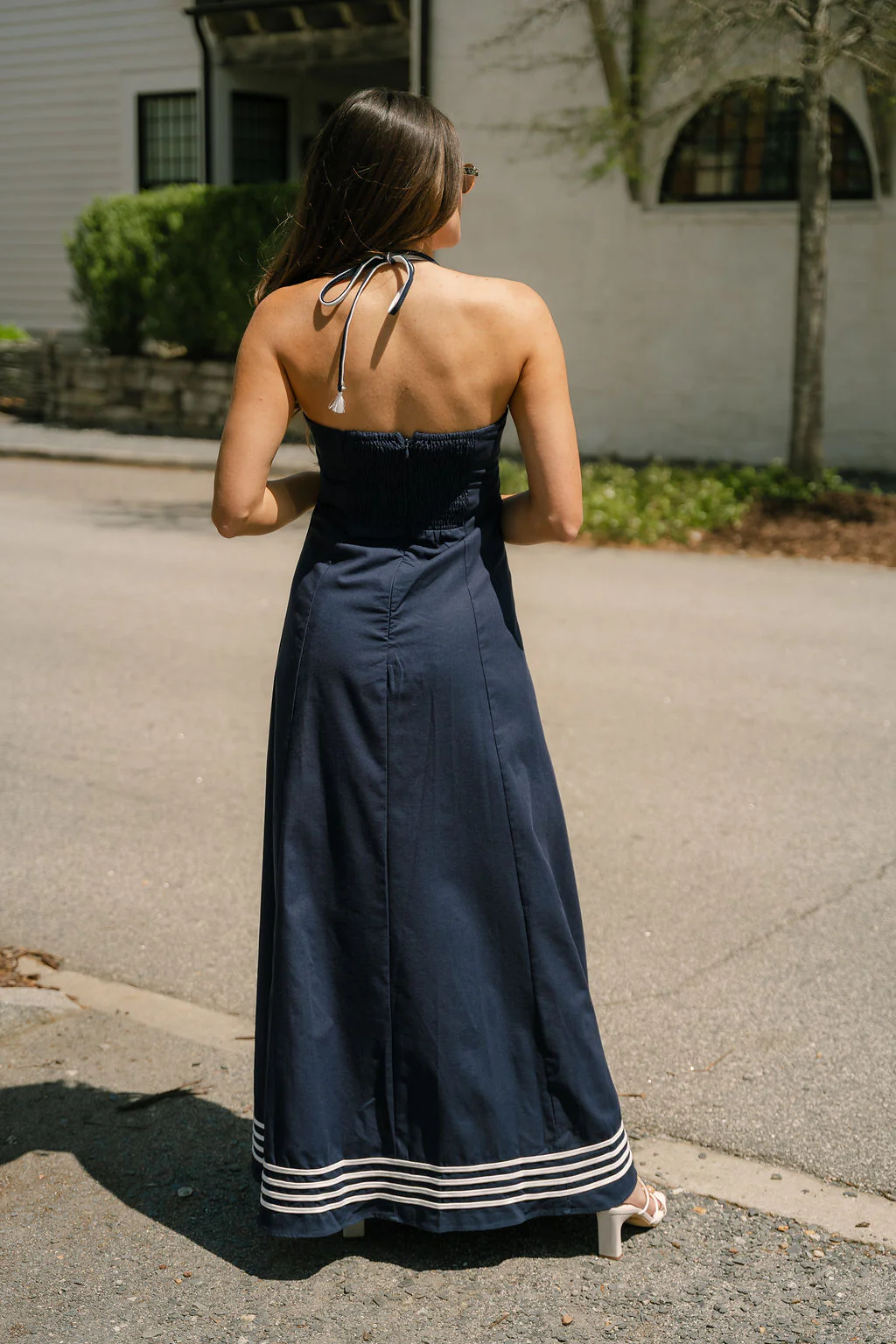Carina Navy & White Halter Maxi Dress - Image 6