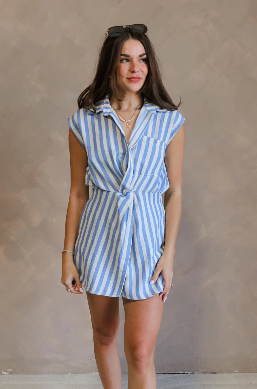 Carissa Blue & White Striped Romper - Image 5