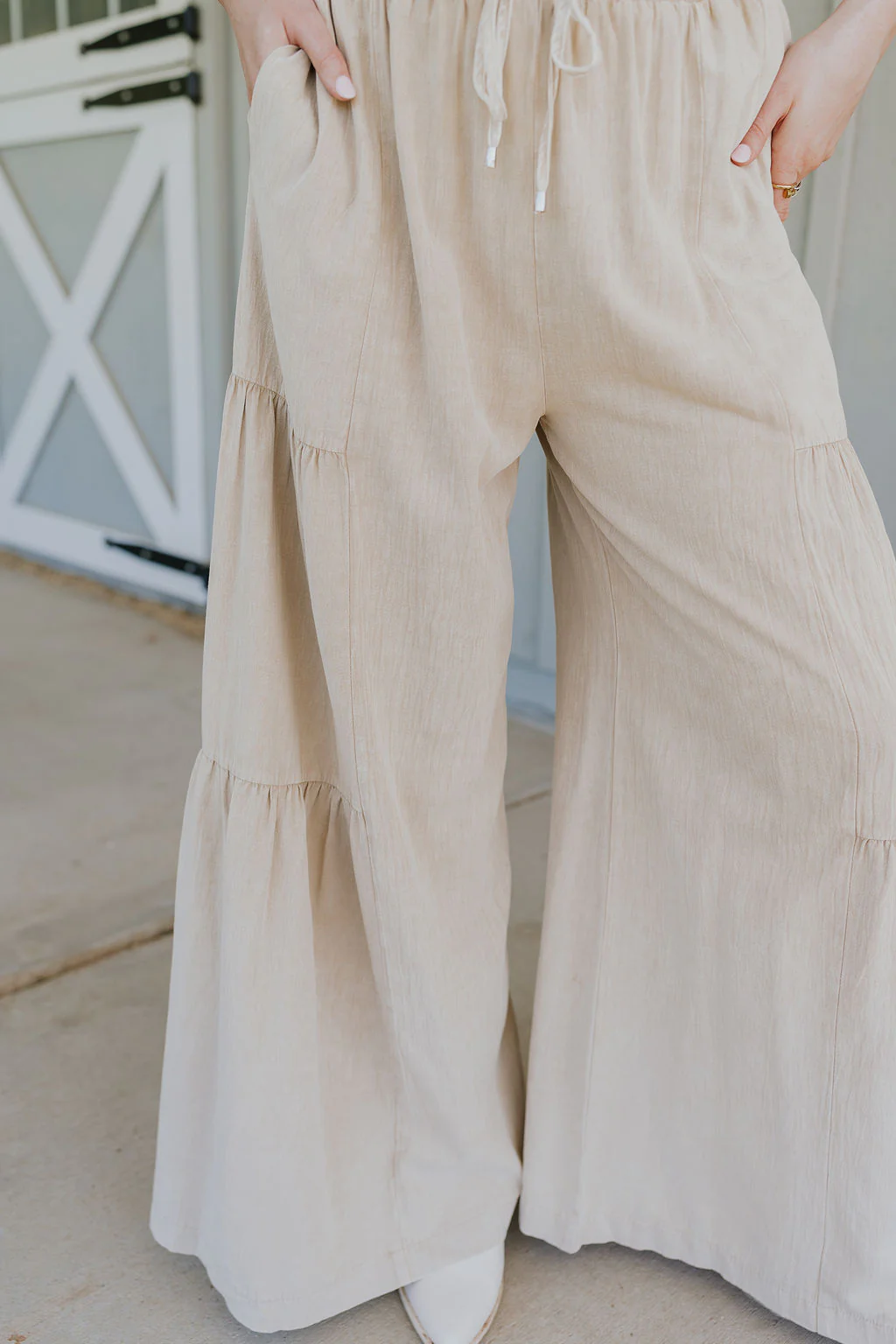 Carissa Washed Taupe Tiered Flare Pants - Image 4