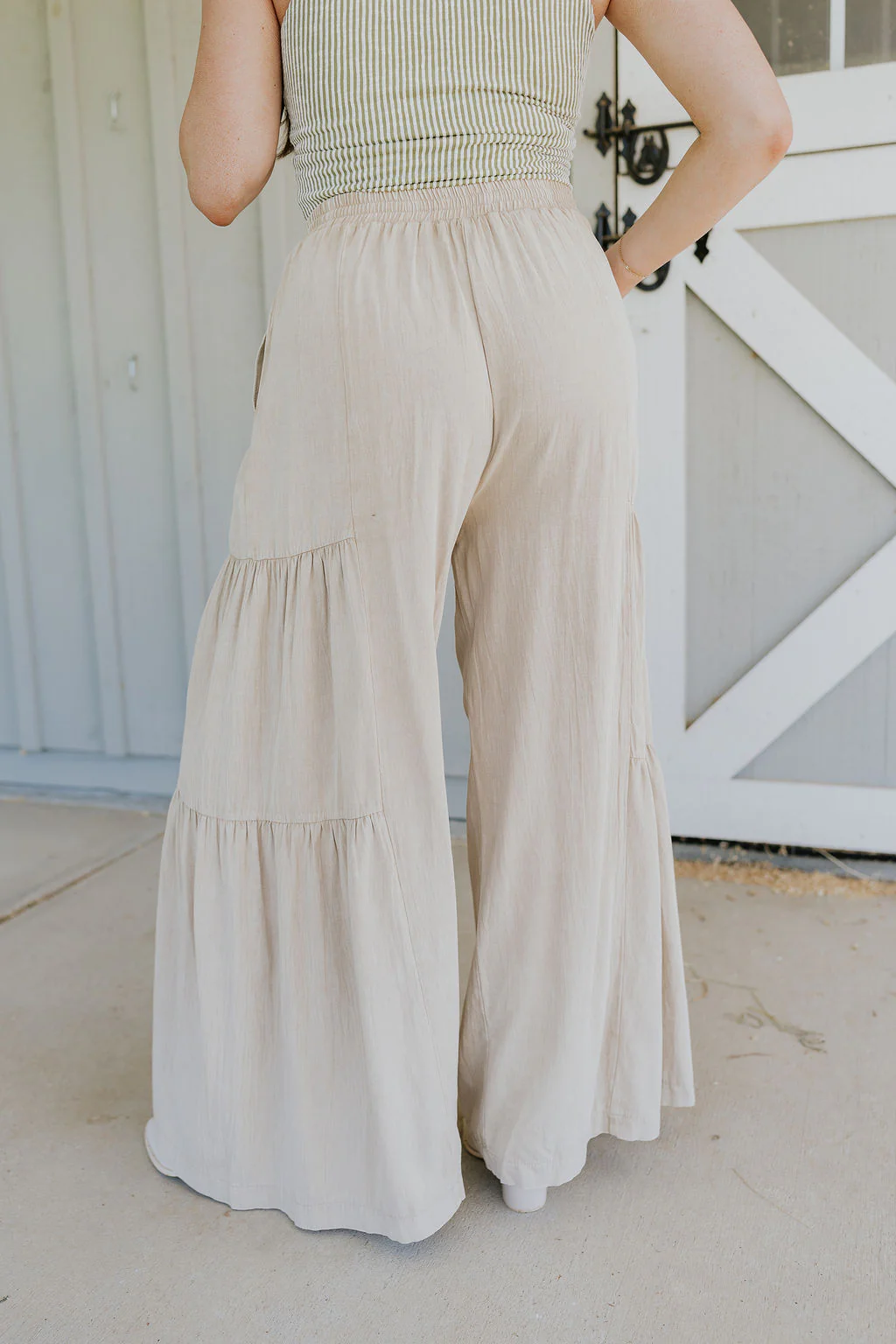Carissa Washed Taupe Tiered Flare Pants - Image 5