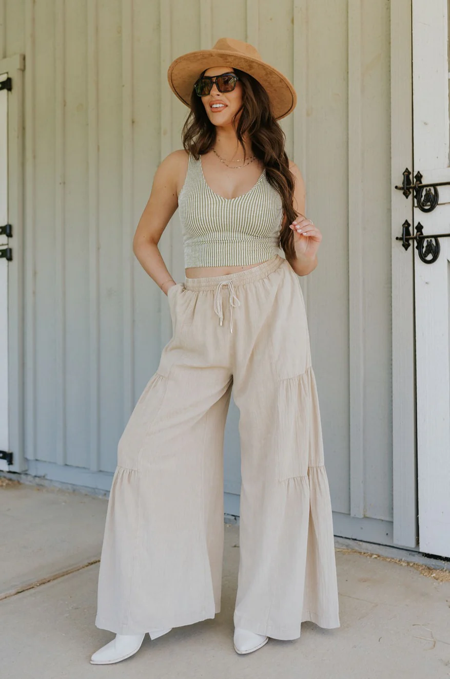 Carissa Washed Taupe Tiered Flare Pants - Image 7