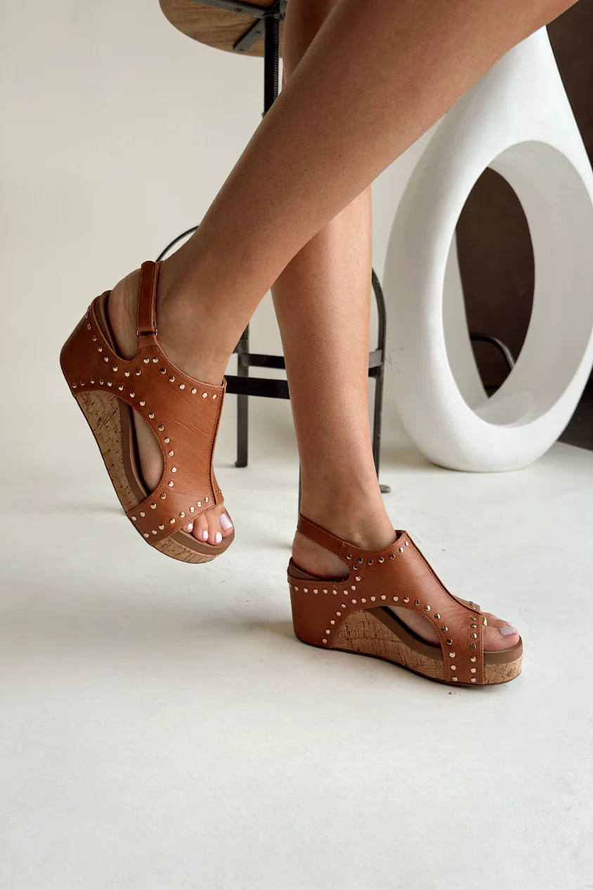 Carley Cognac Studded Wedge Sandal - Image 4