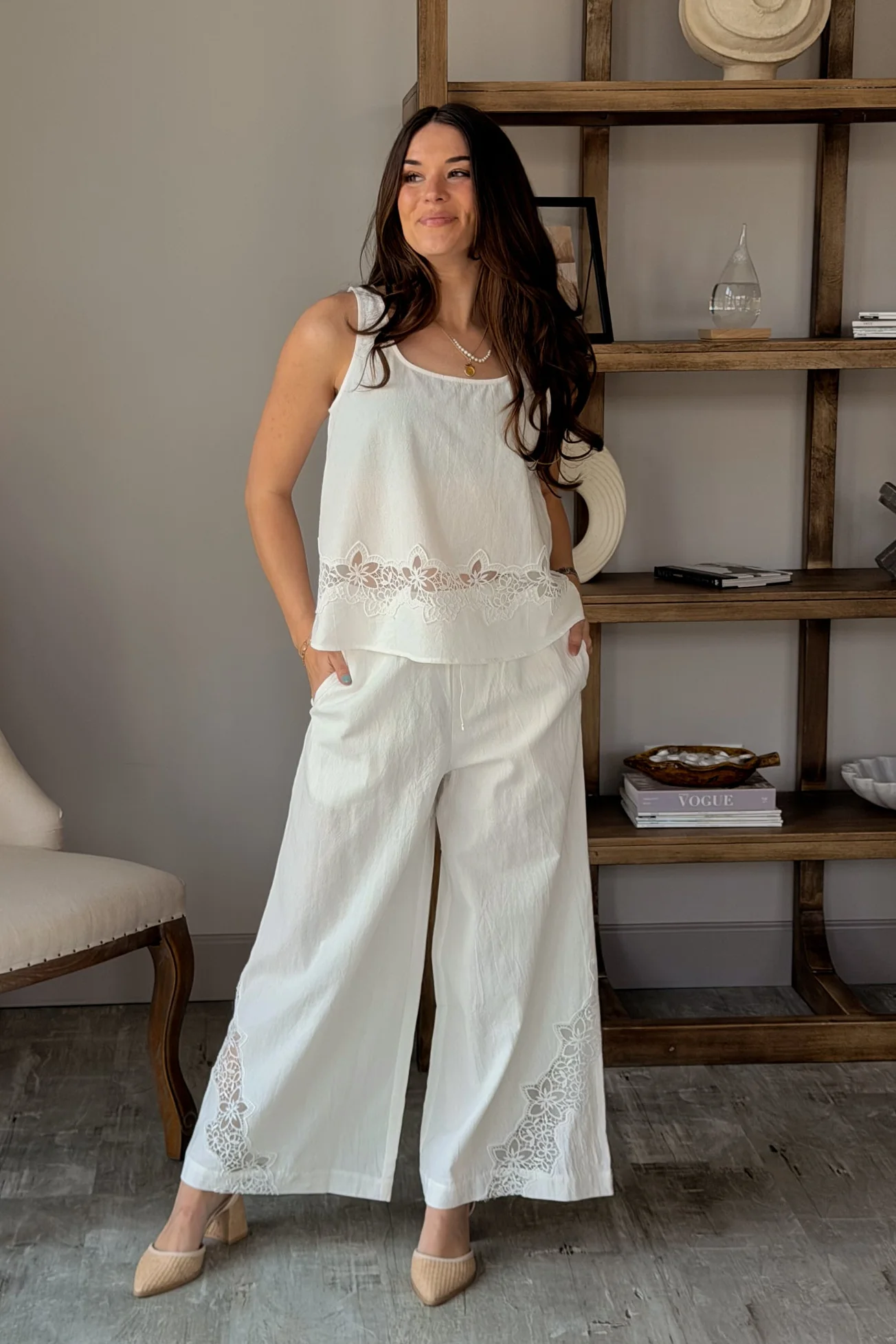 Carlie White Lace Detail Pants
