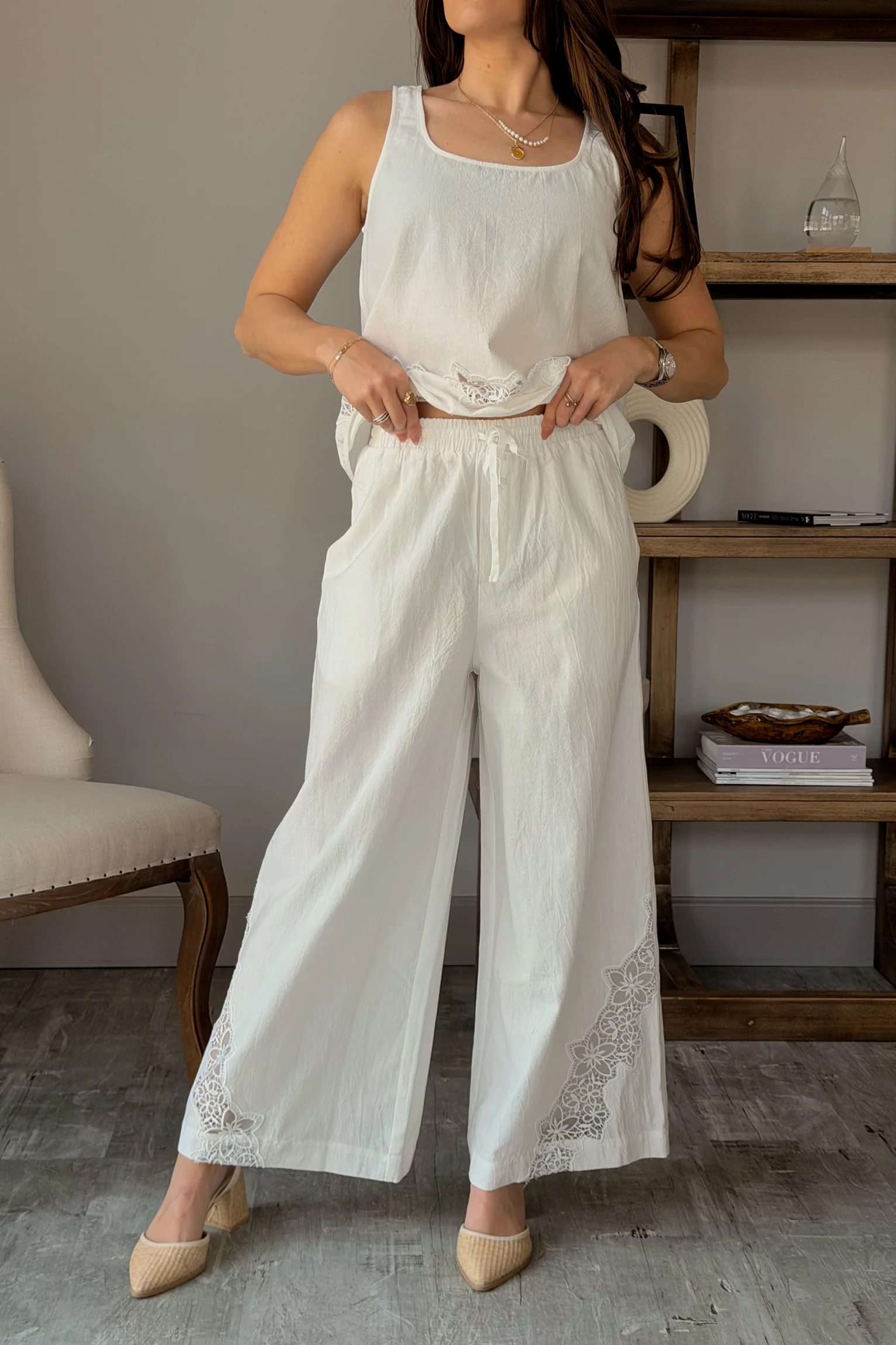 Carlie White Lace Detail Pants - Image 2