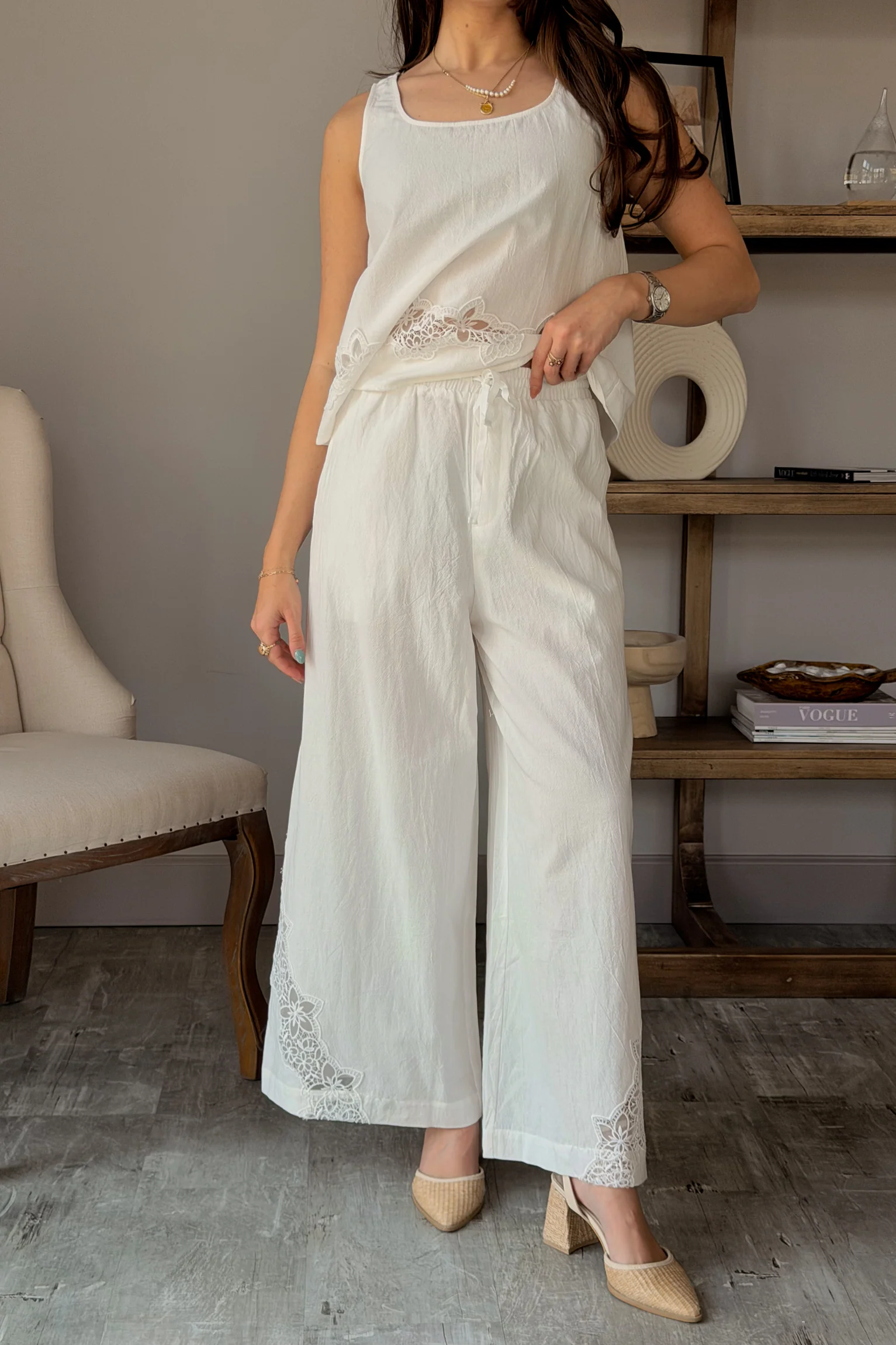 Carlie White Lace Detail Pants - Image 6