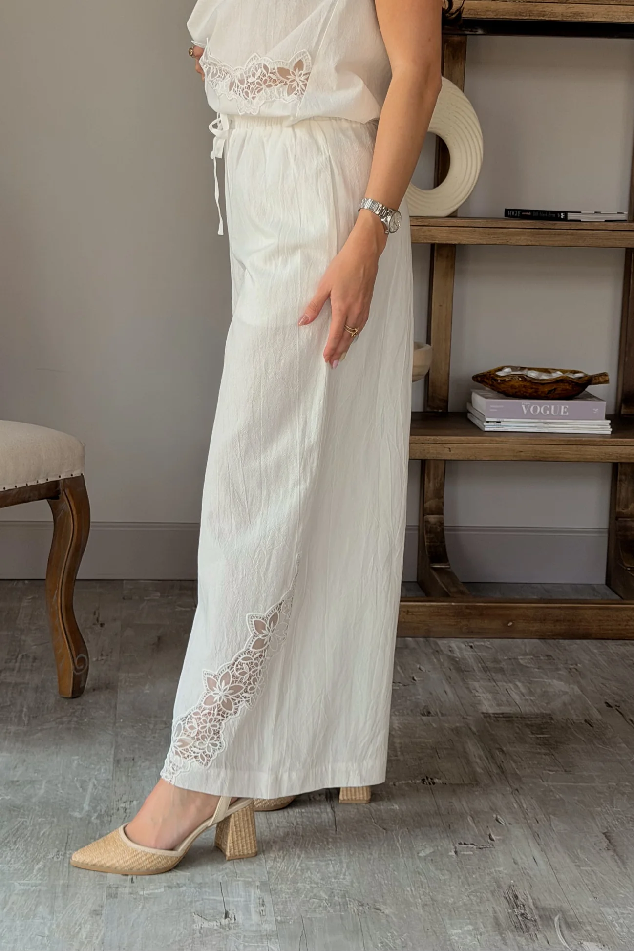 Carlie White Lace Detail Pants - Image 7
