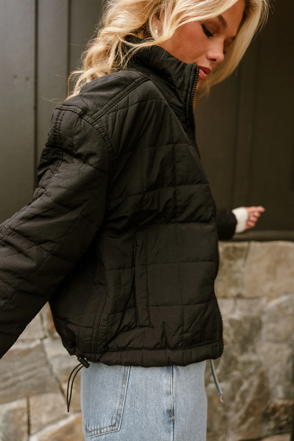 Carly Black Quilted Drawstring Puffer Jacket - Image 10