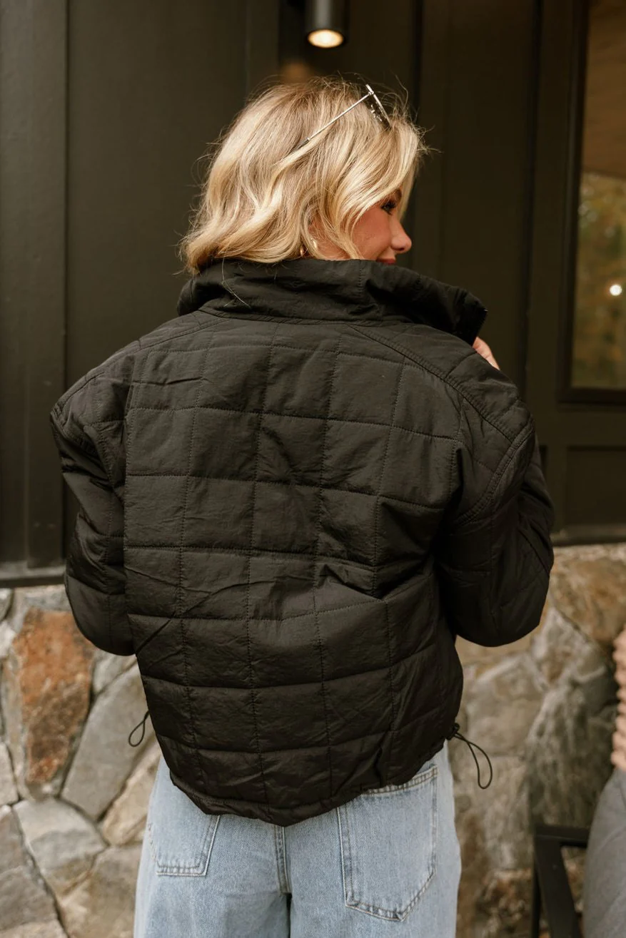 Carly Black Quilted Drawstring Puffer Jacket - Image 11