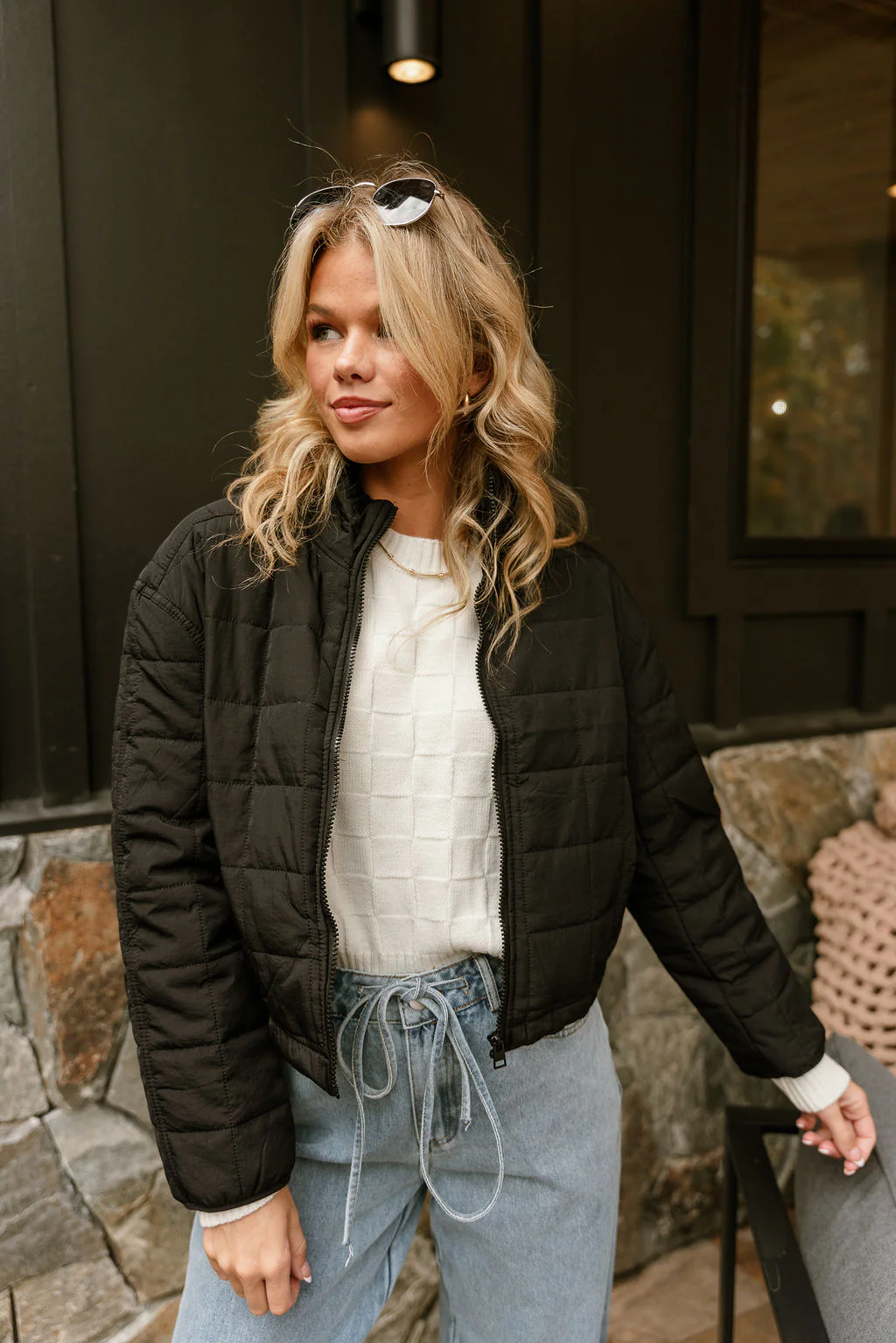 Carly Black Quilted Drawstring Puffer Jacket - Image 3