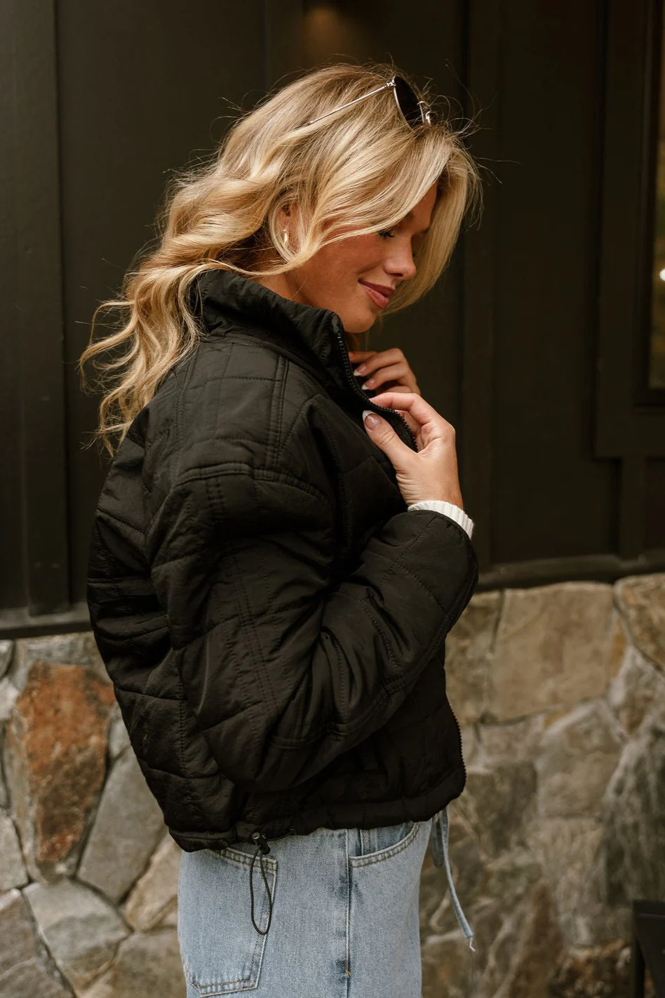 Carly Black Quilted Drawstring Puffer Jacket - Image 4