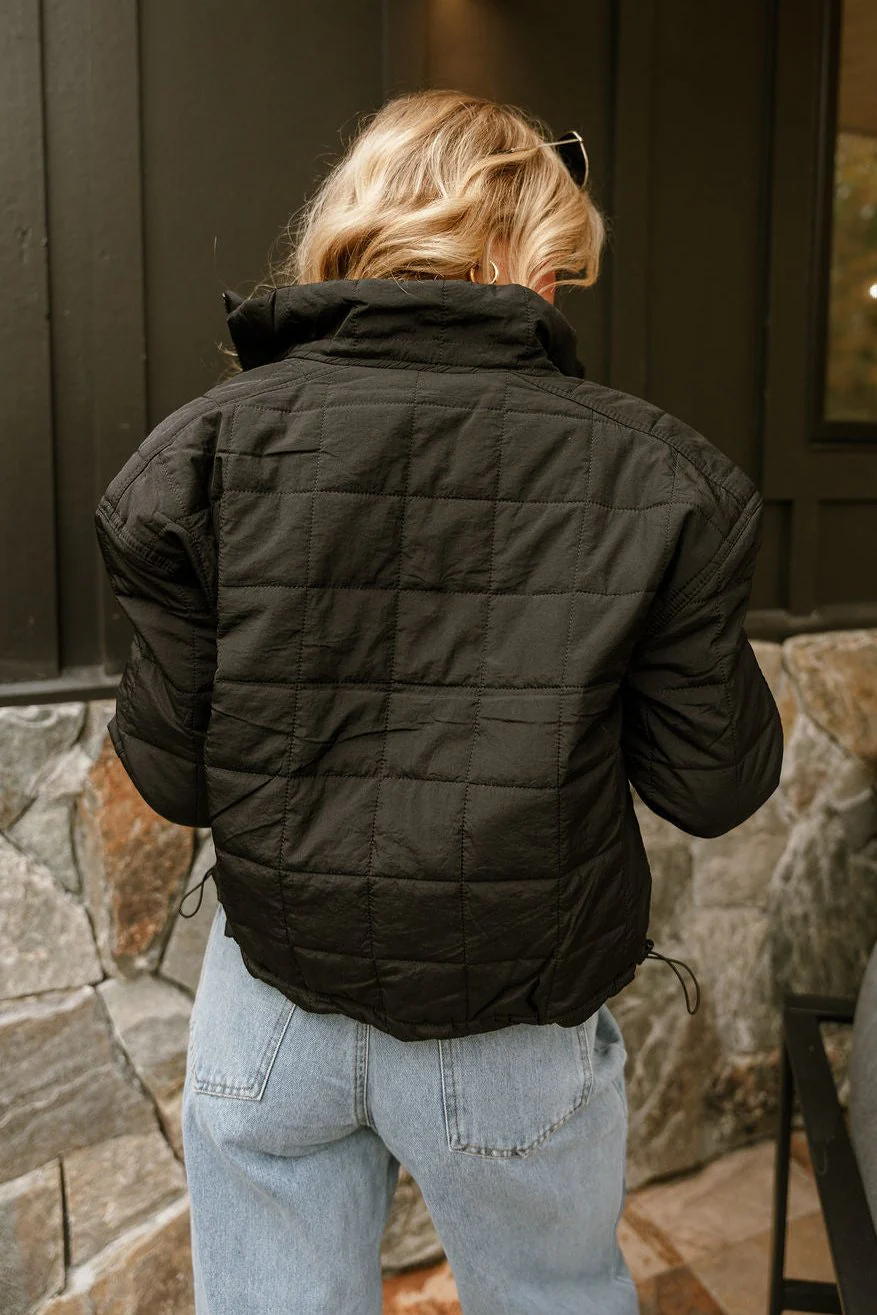 Carly Black Quilted Drawstring Puffer Jacket - Image 5