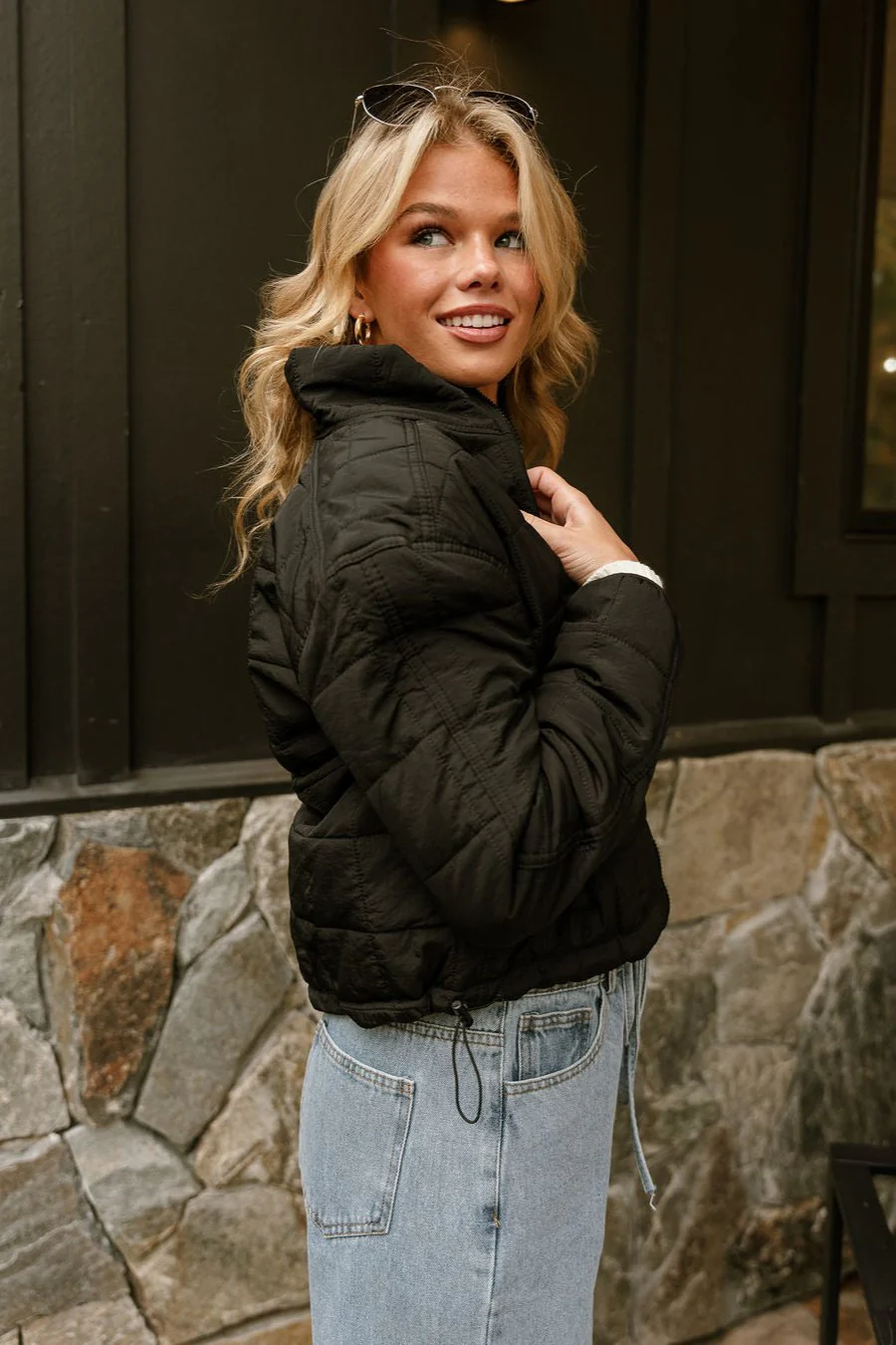 Carly Black Quilted Drawstring Puffer Jacket - Image 9