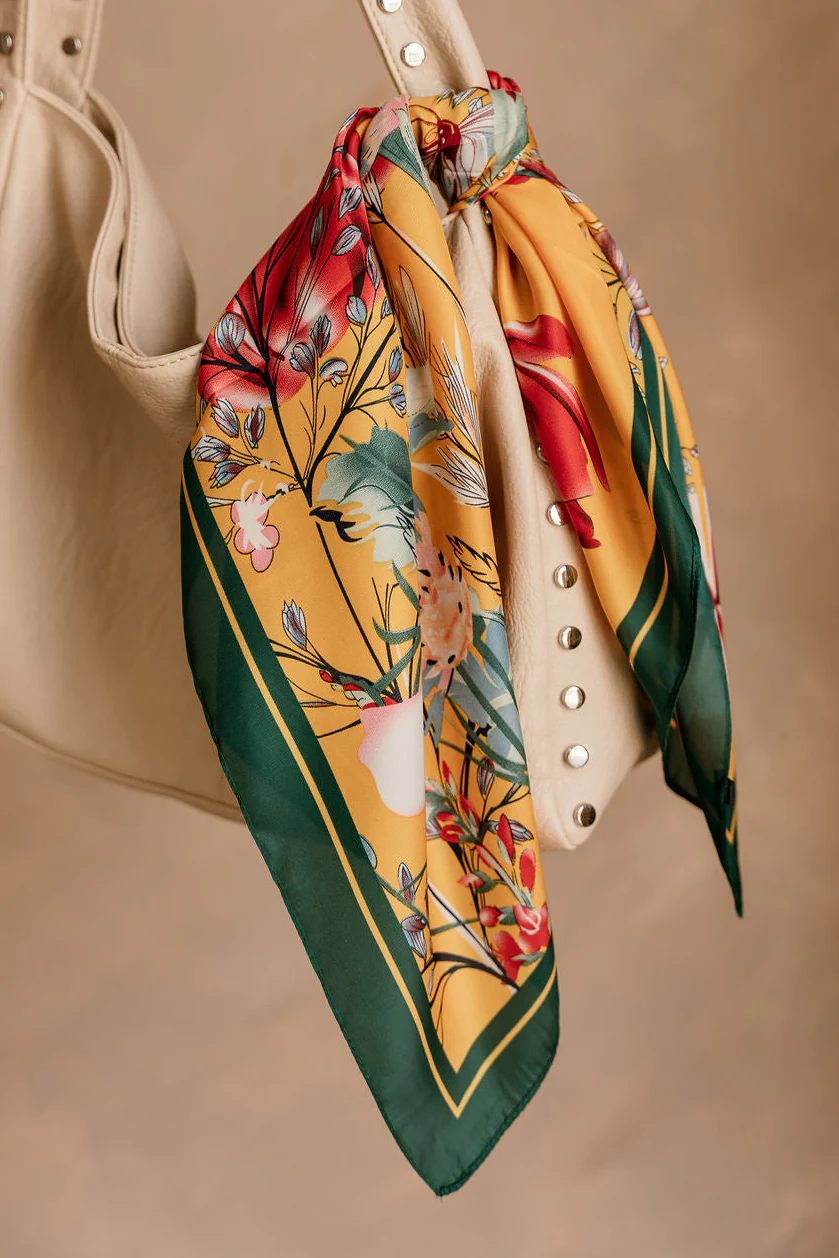 Carmella Mustard Multi Floral Satin Scarf