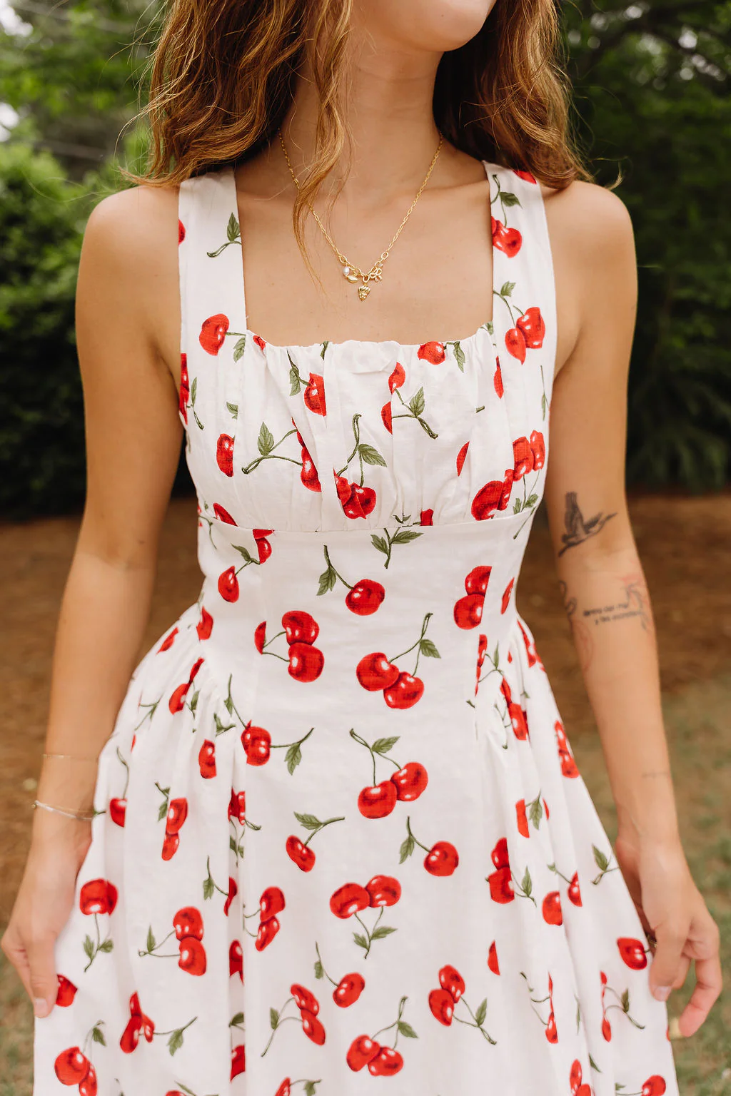 Carmella White Cherry Print Midi Dress
