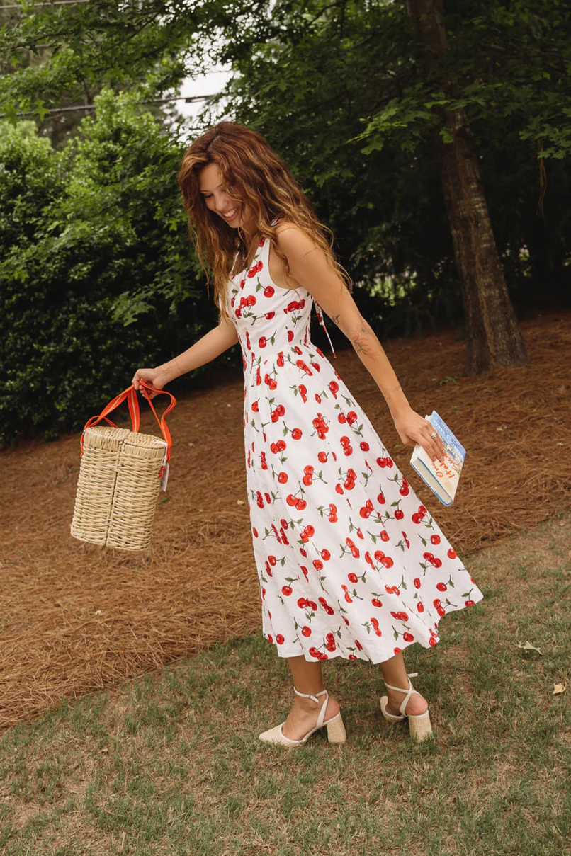Carmella White Cherry Print Midi Dress - Image 11