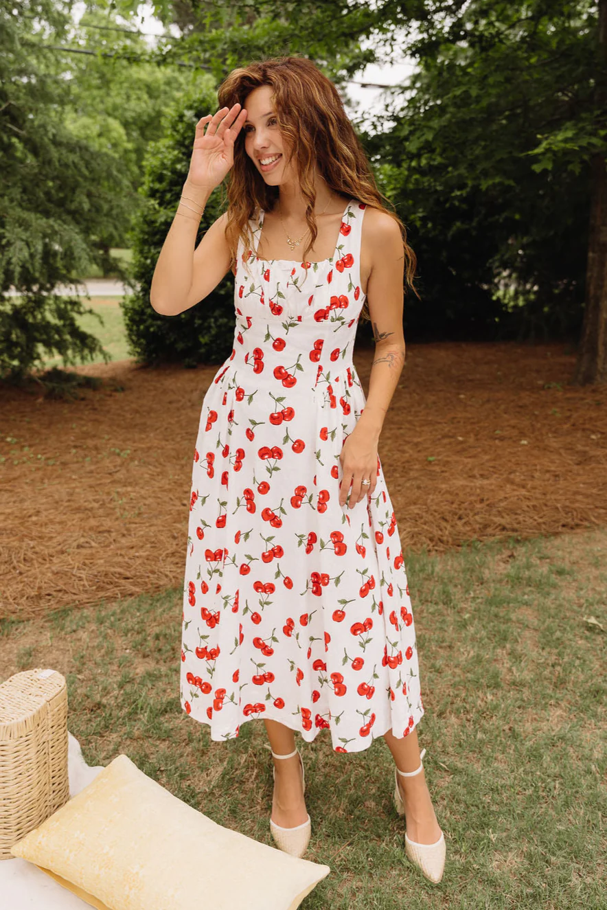 Carmella White Cherry Print Midi Dress - Image 2