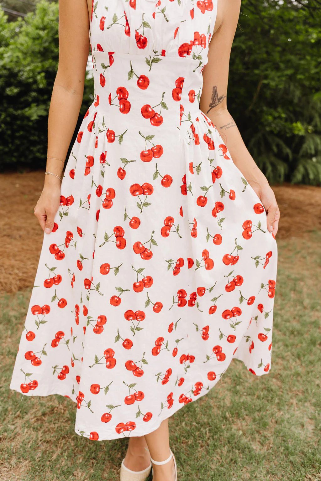 Carmella White Cherry Print Midi Dress - Image 5