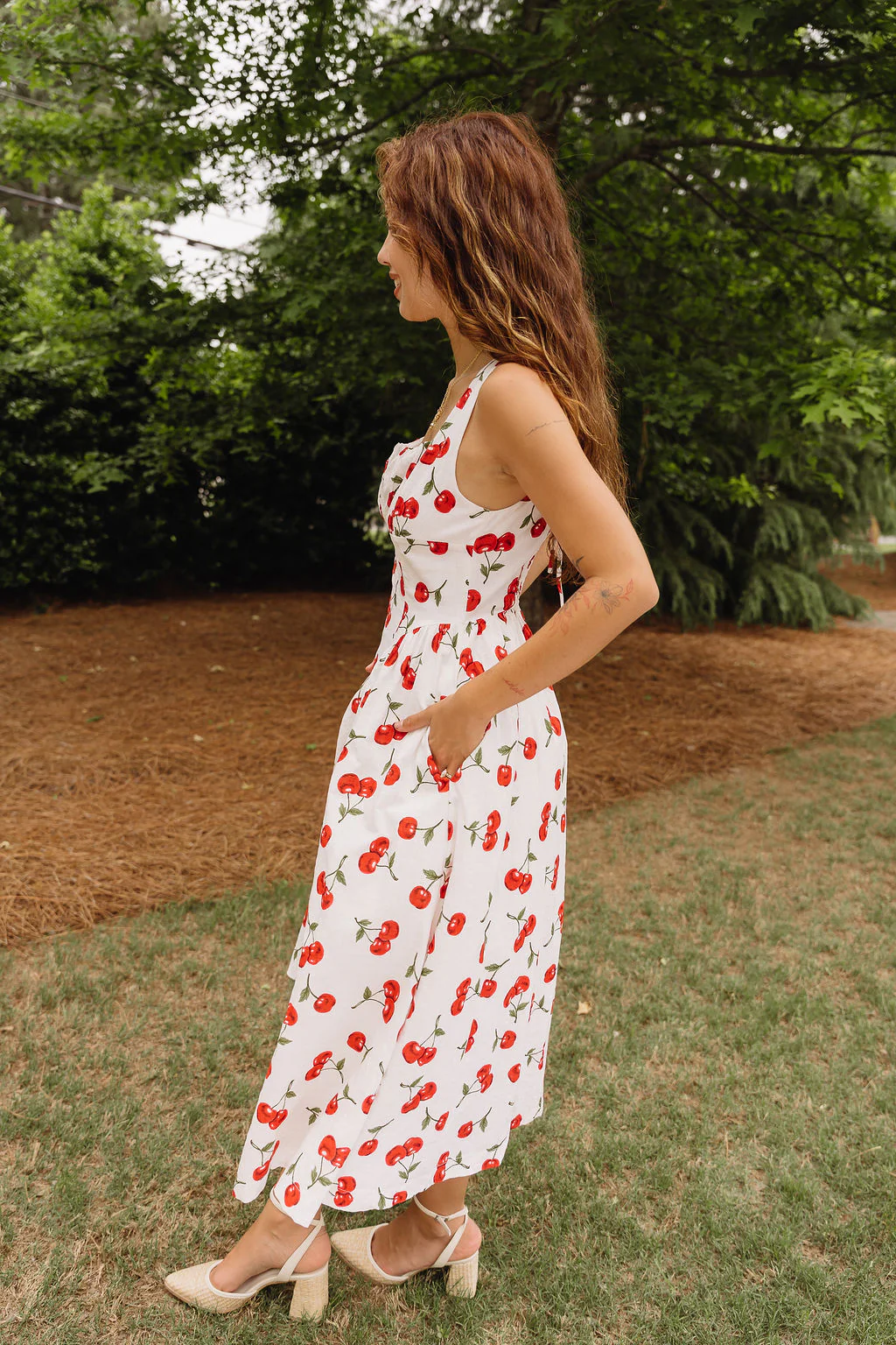 Carmella White Cherry Print Midi Dress - Image 6