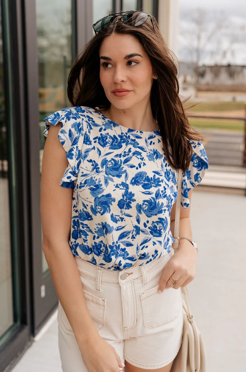 Carmen Blue & Cream Floral Top - Image 5