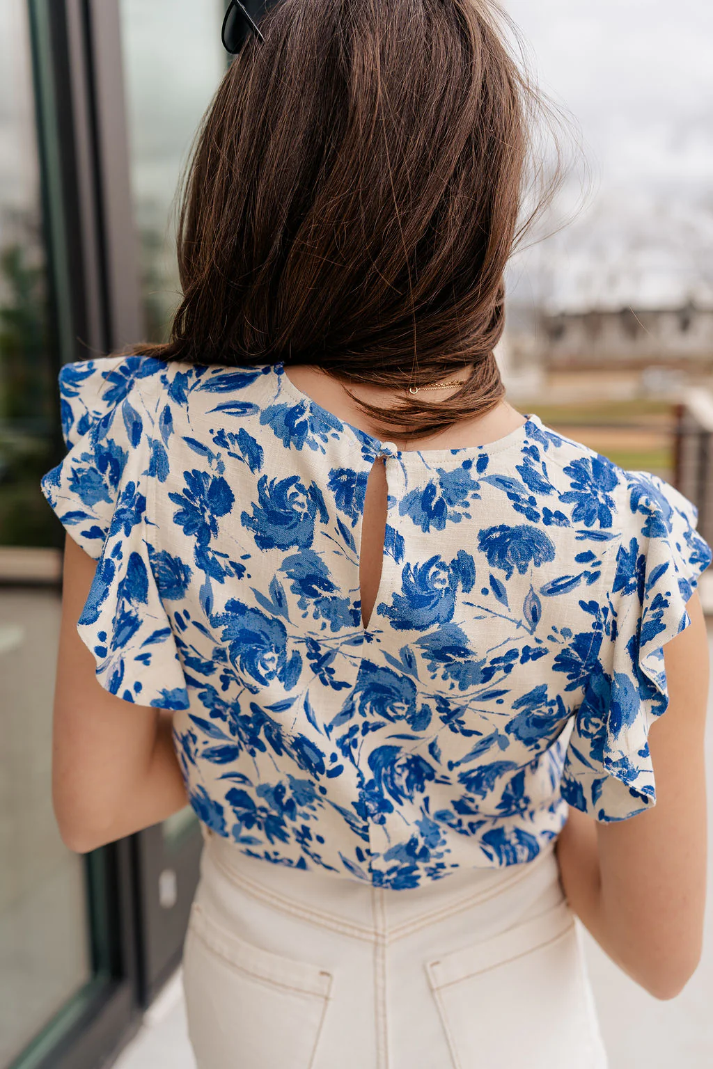 Carmen Blue & Cream Floral Top - Image 8