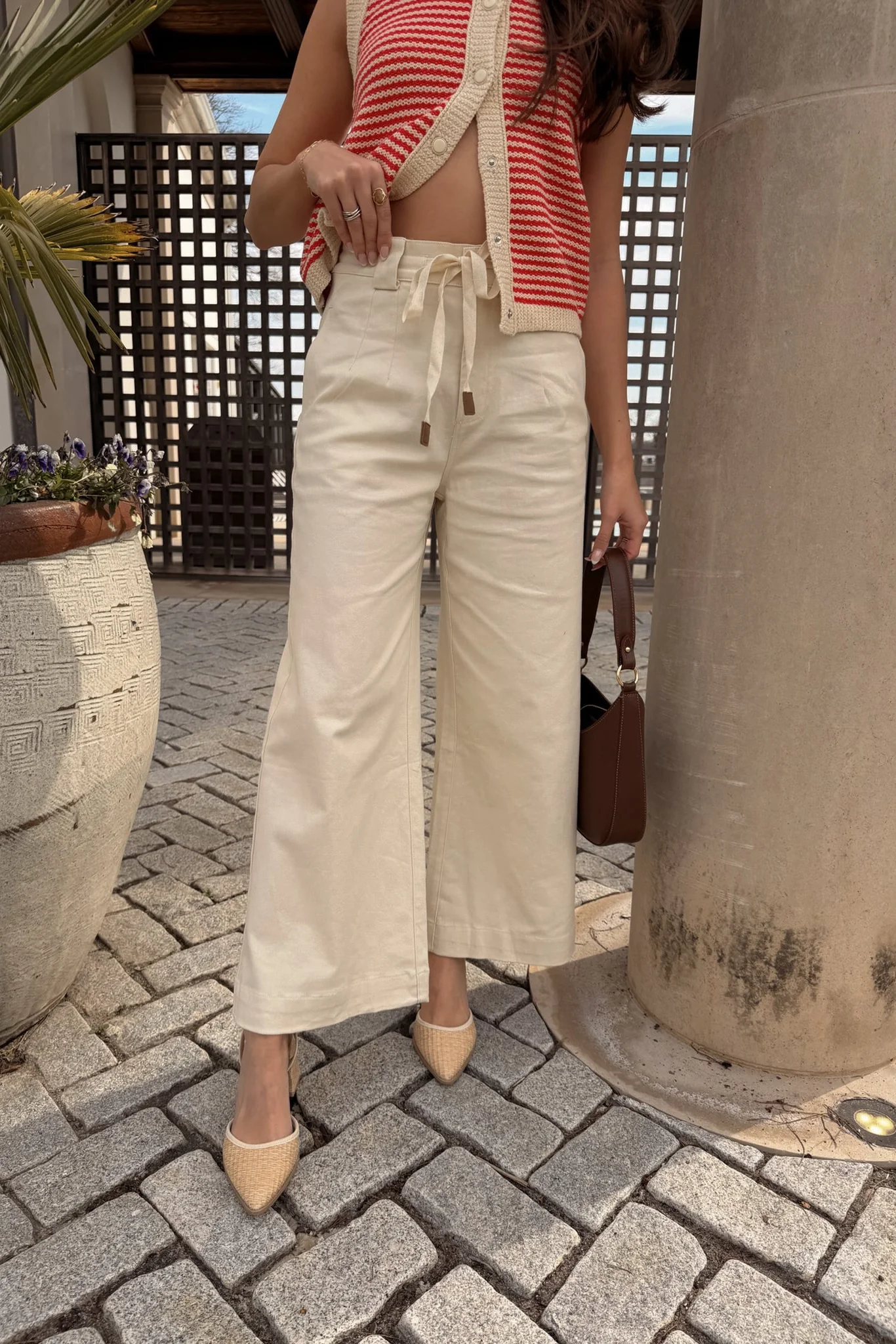 Carmen Ecru Tie Waist Pants