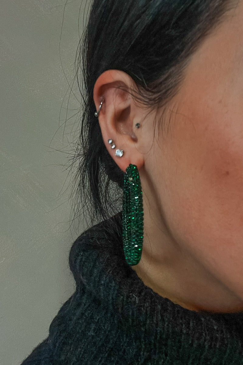 Carmen Emerald Stone Hoop Earrings - Image 2