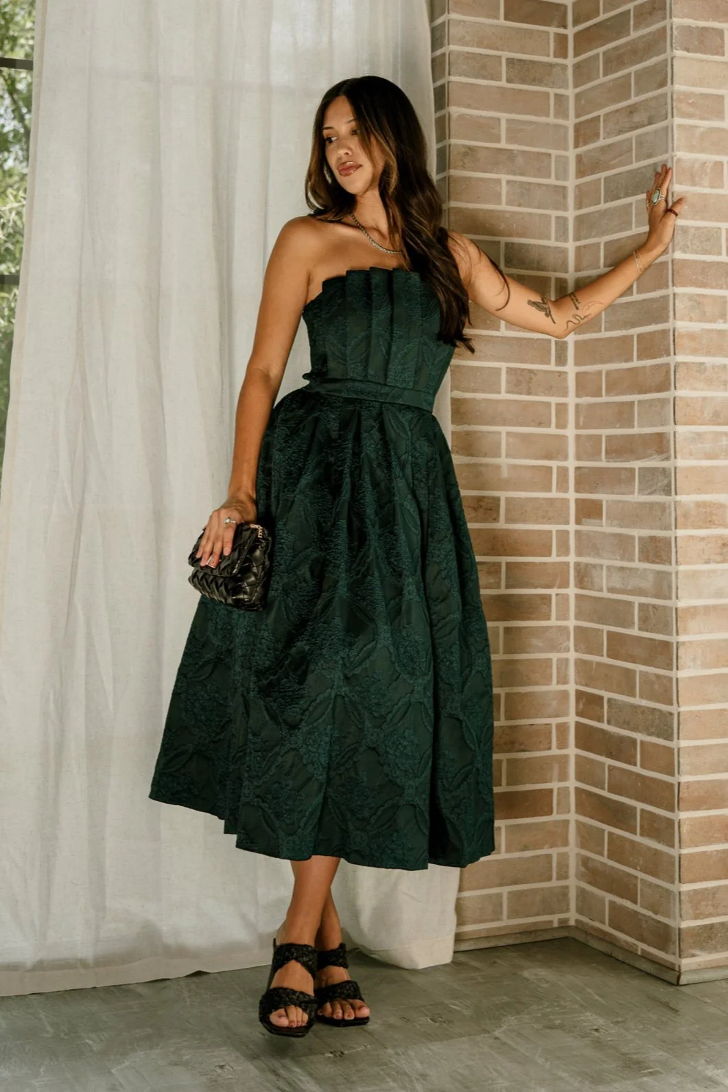 Carmen Green Embroidered Midi Dress