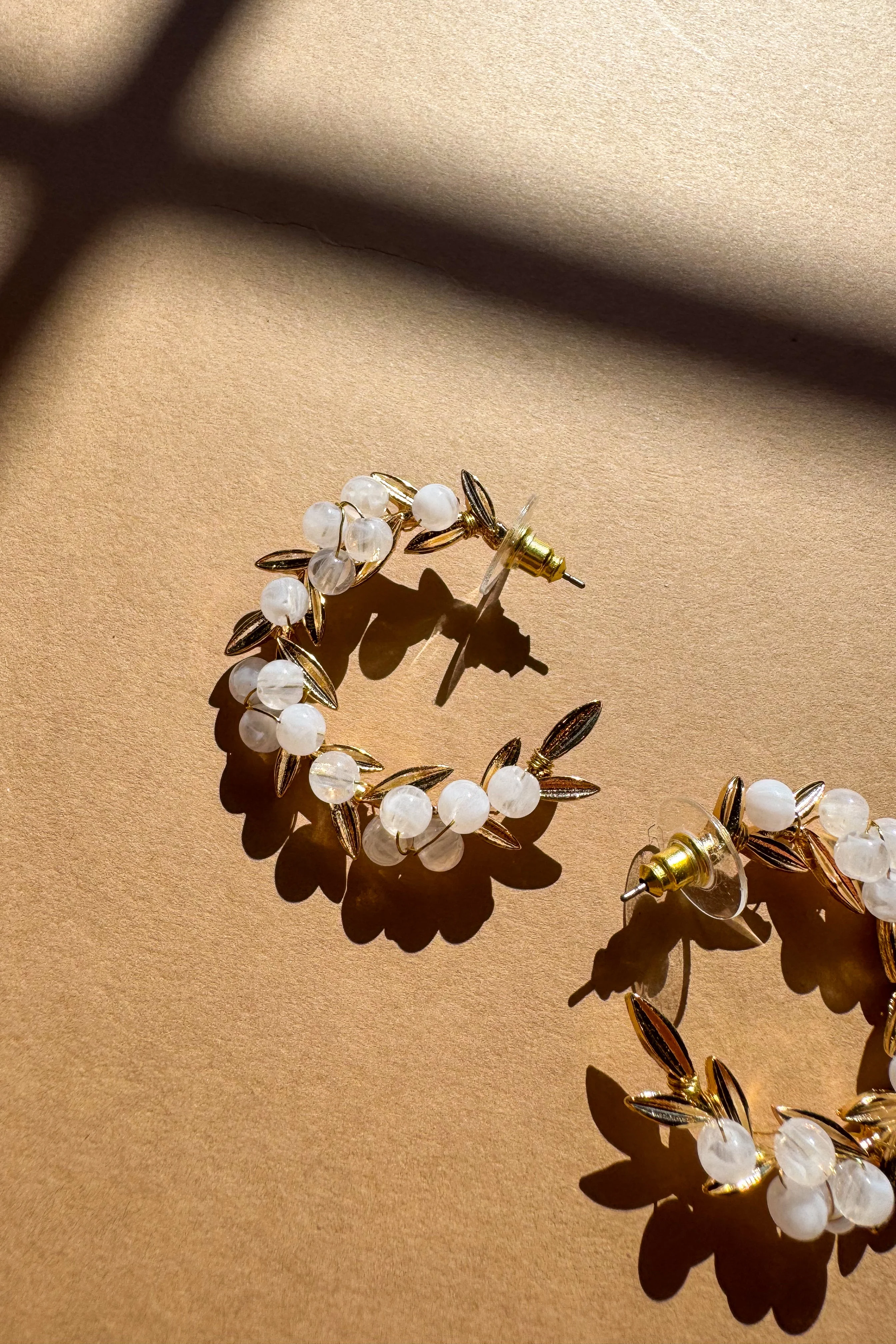 Carolina Beaded Gold Leaf Hoop Earrings - Image 2