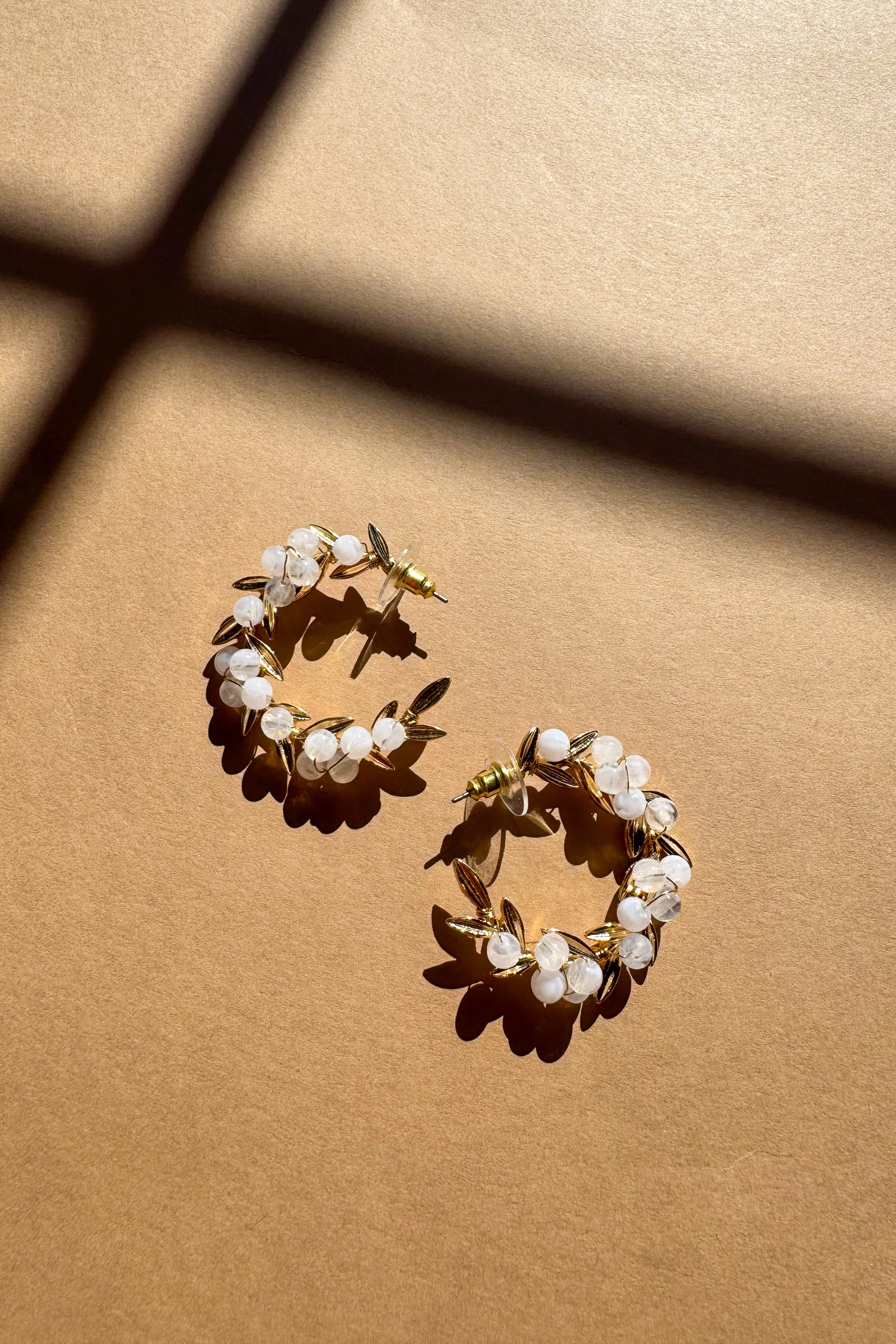 Carolina Beaded Gold Leaf Hoop Earrings - Image 3