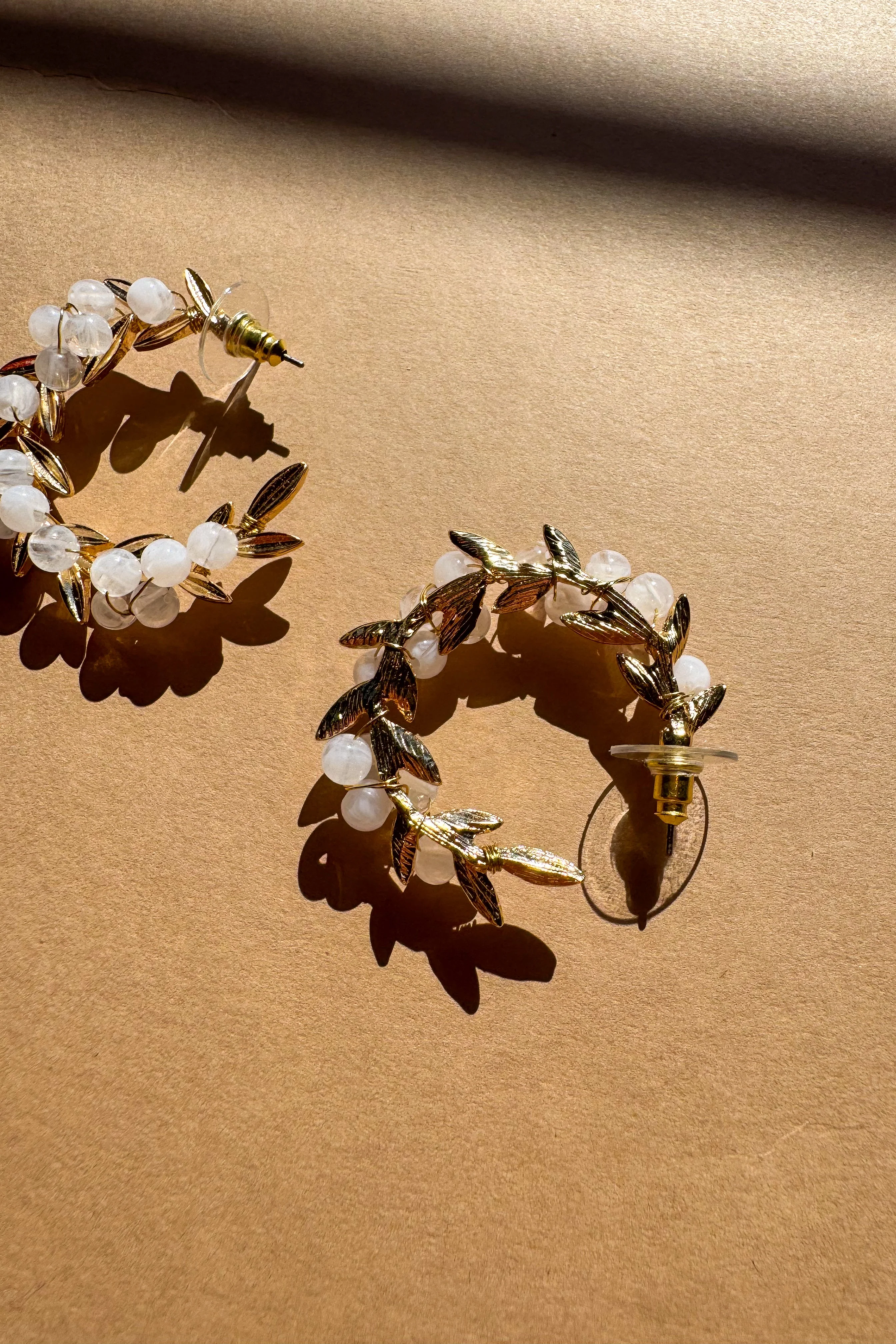 Carolina Beaded Gold Leaf Hoop Earrings - Image 4
