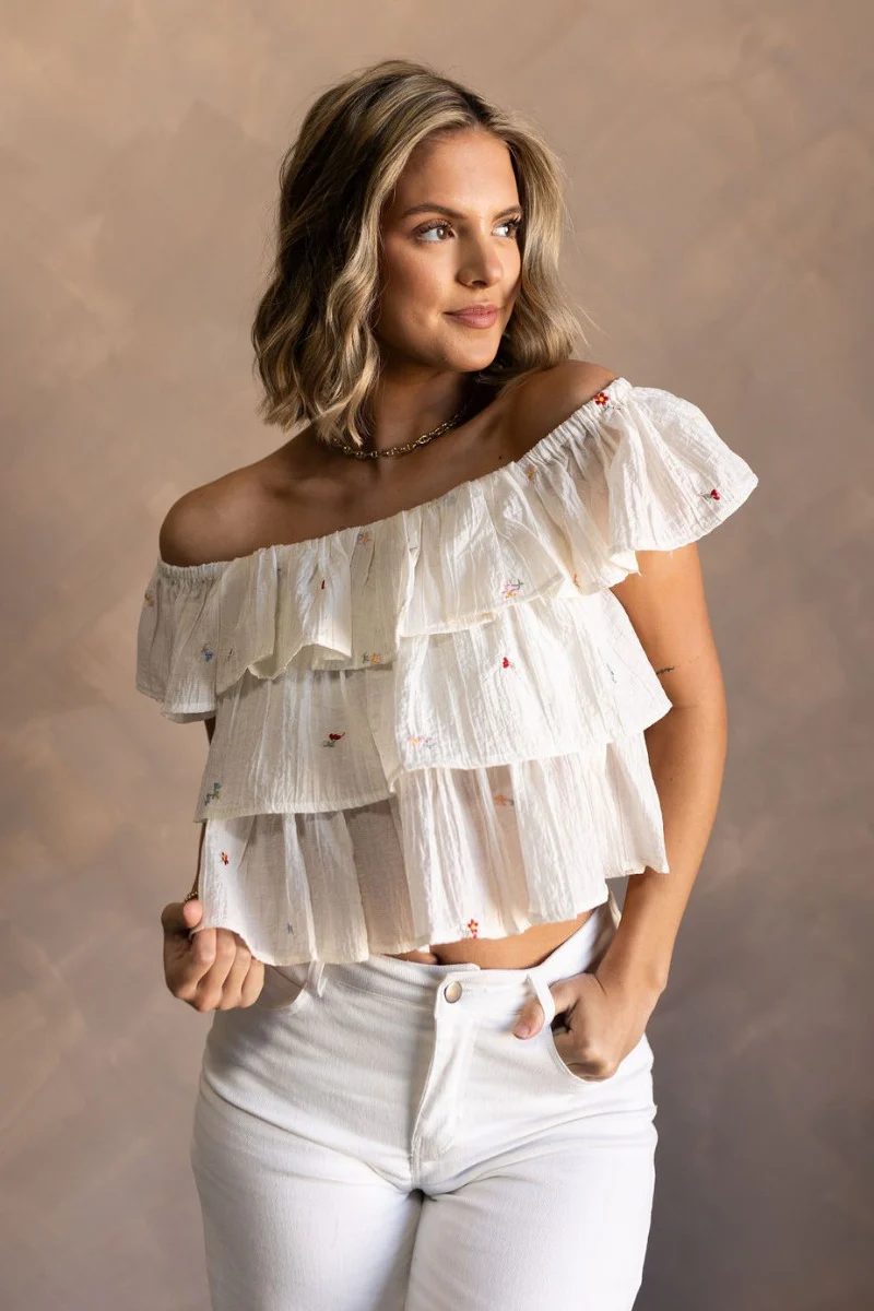 Carolina Ivory Tiered Floral Top