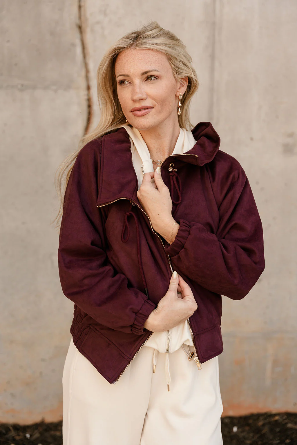 Caroline Plum Suede Zip Up Jacket