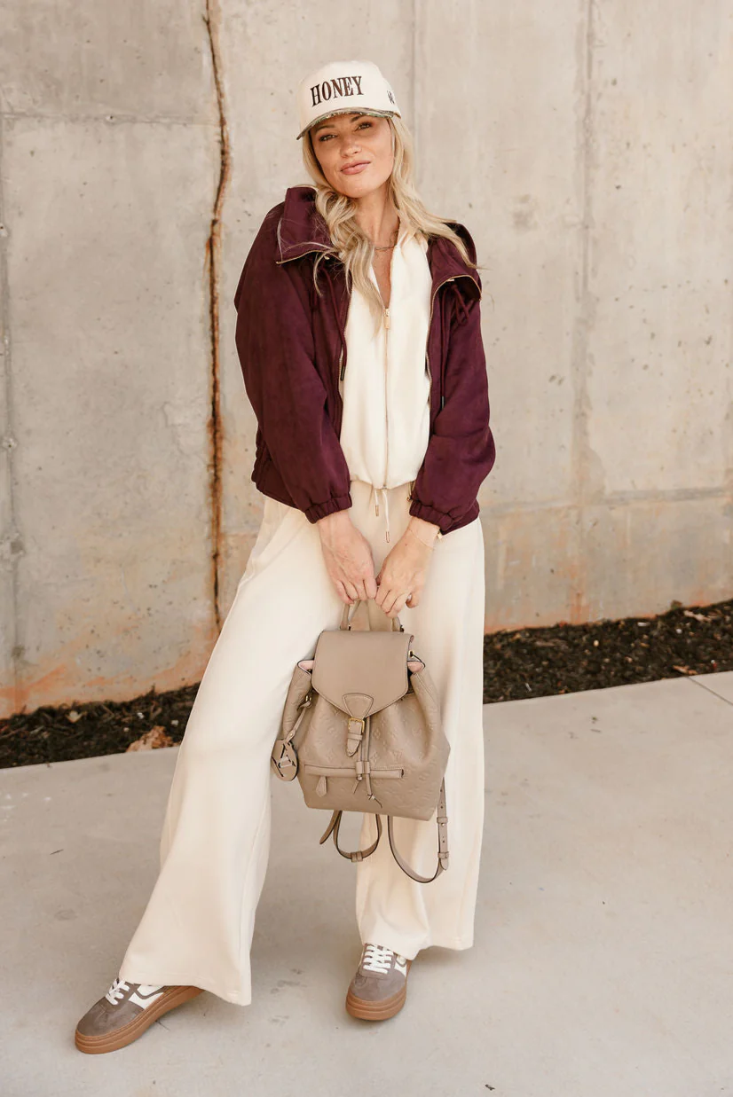 Caroline Plum Suede Zip Up Jacket - Image 2