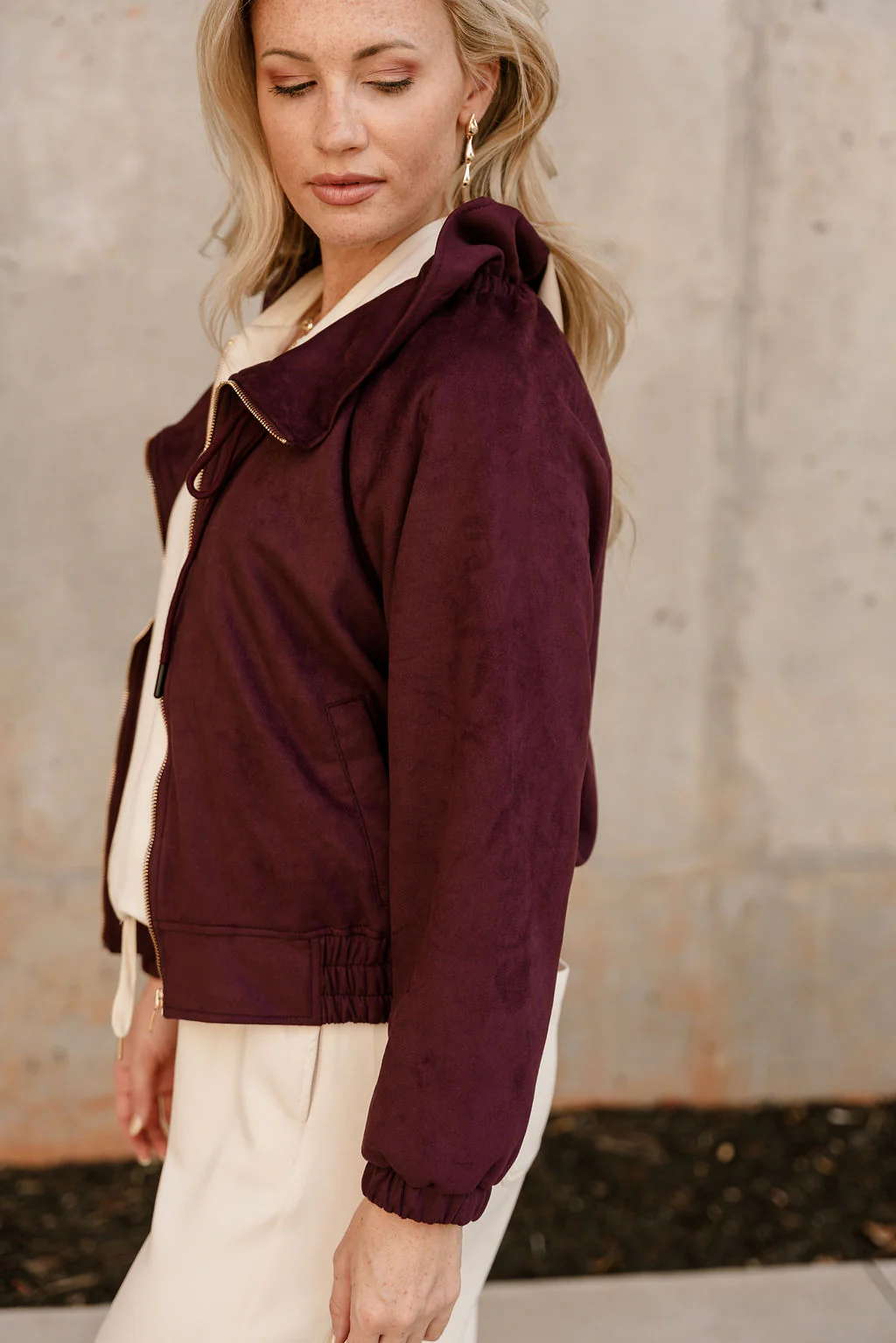 Caroline Plum Suede Zip Up Jacket - Image 4