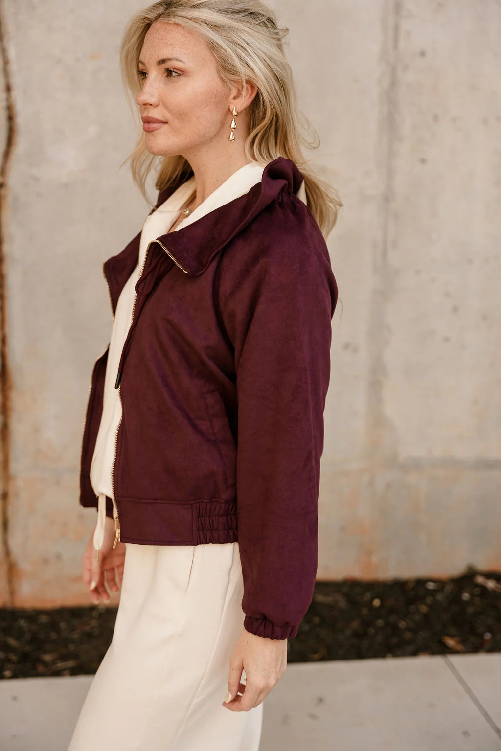Caroline Plum Suede Zip Up Jacket - Image 5
