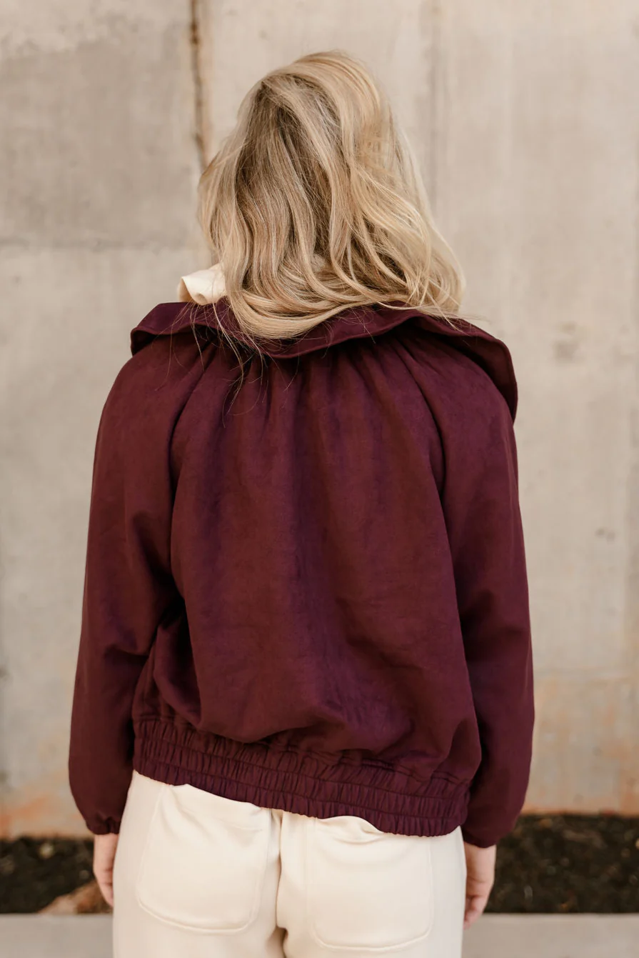 Caroline Plum Suede Zip Up Jacket - Image 6